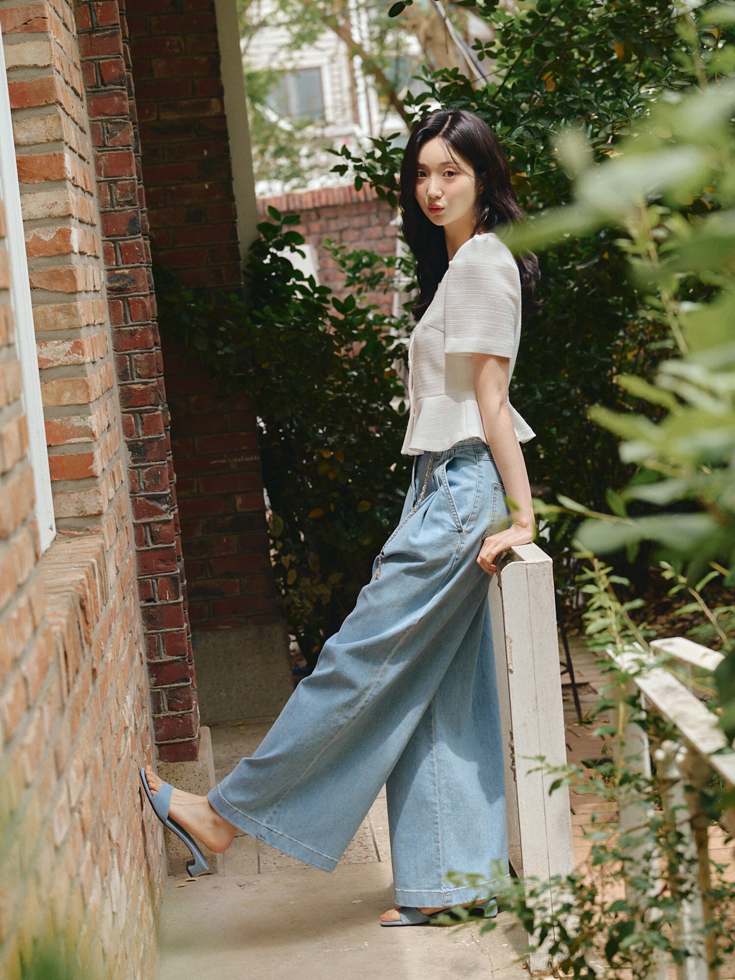 하이 웨이스트 퀼로트 데님 팬츠 (LIGHT BLUE)