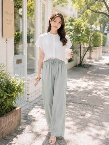 스트링 밴딩 와이드 팬츠 