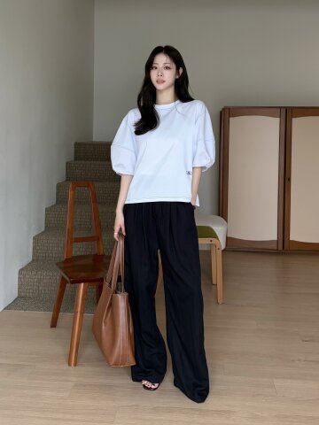 스트링 밴딩 와이드 팬츠 