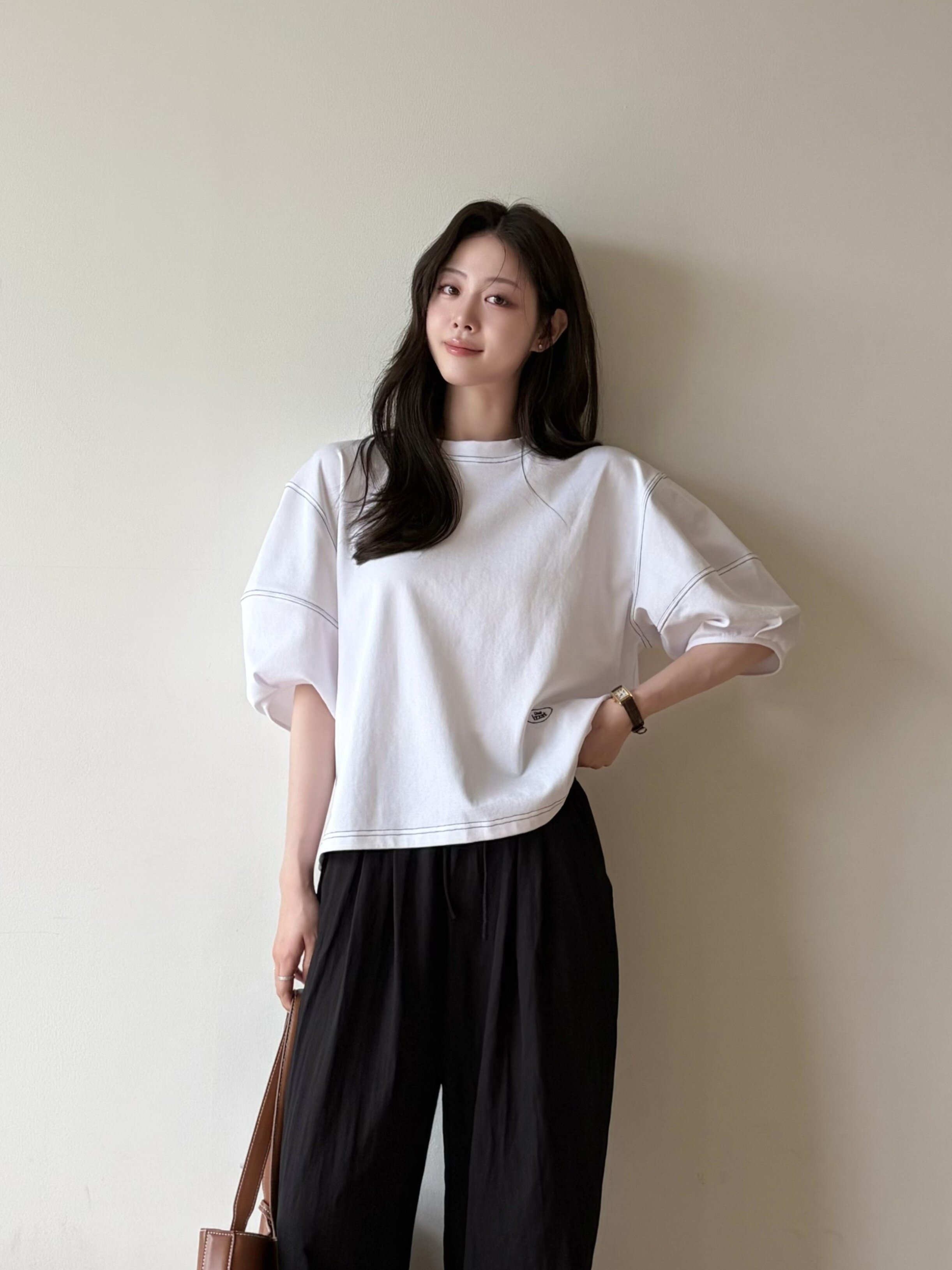 스트링 밴딩 와이드 팬츠 (BLACK)