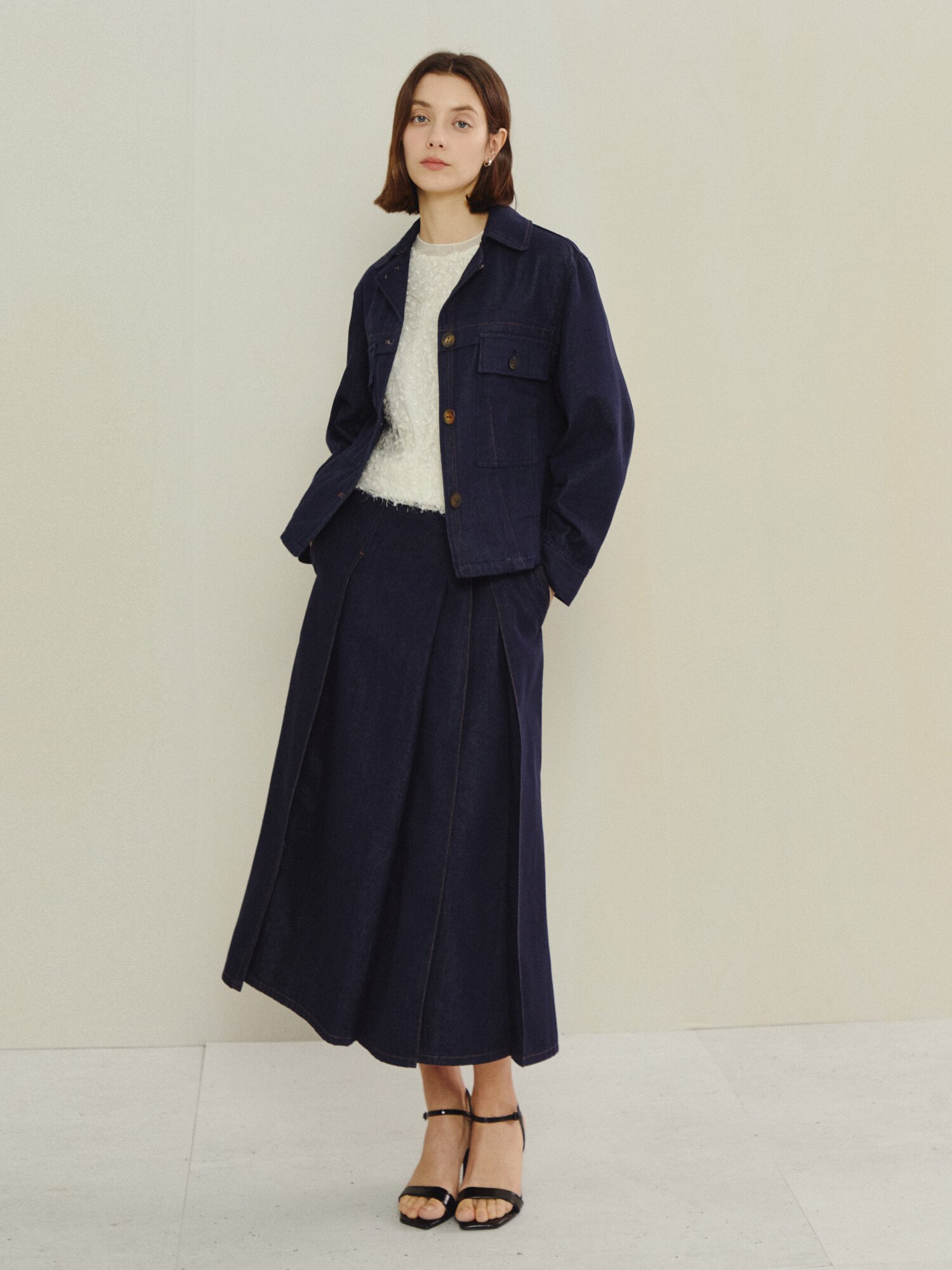 스티치 포인트 데님 워크 재킷 (INDIGO)