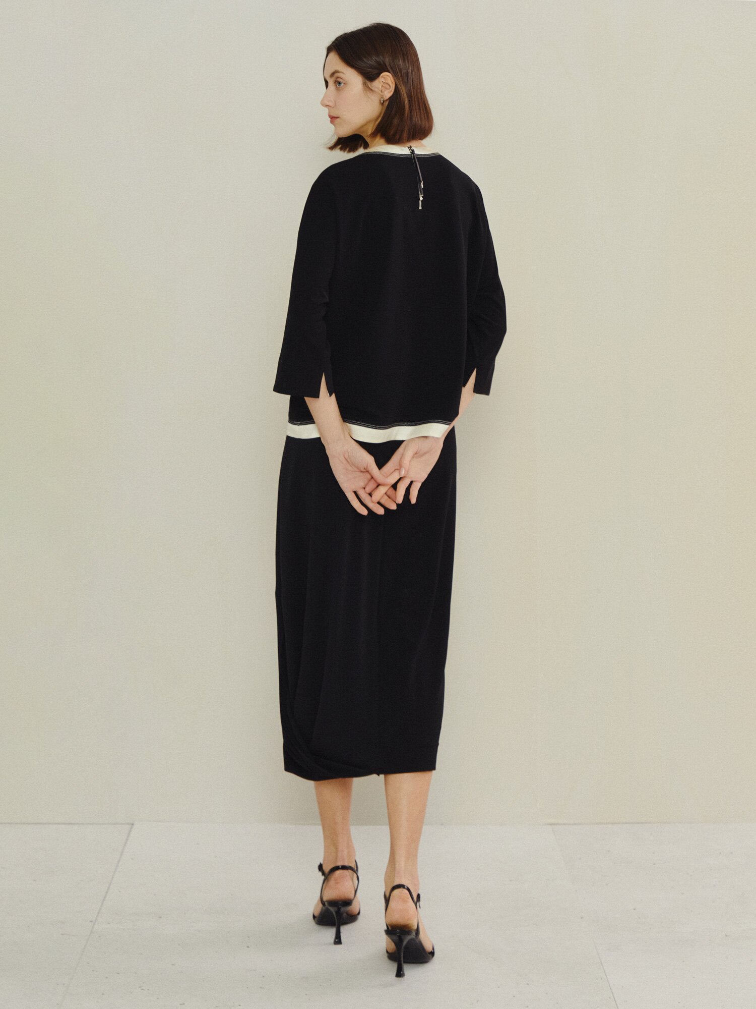 모던 백 지퍼 가죽 슬라이더 포인트 탑 (BLACK)