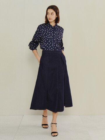 모던 스티치 포인트 데님 스커트 (INDIGO)