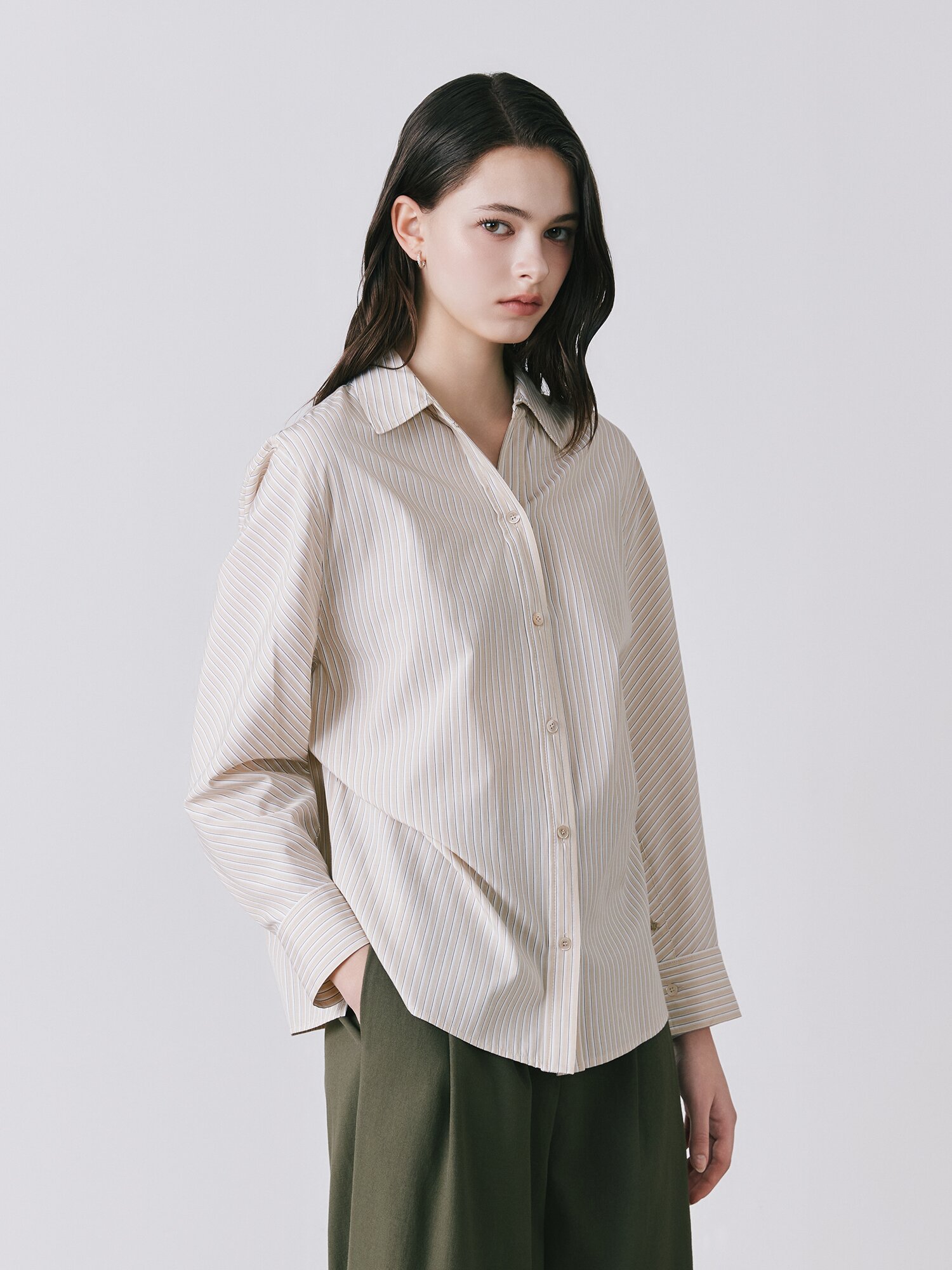 스트라이프 돌먼 슬리브 블라우스 (STRIPE BEIGE)