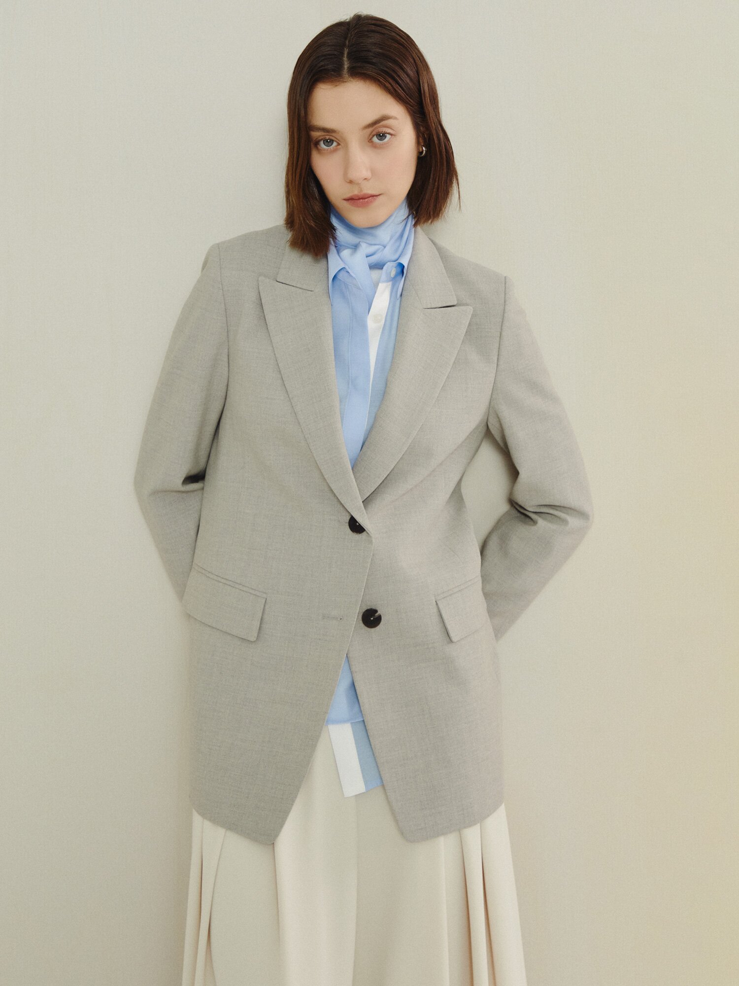 미니멀 포멀 테일러드 재킷 (LIGHT GREY)