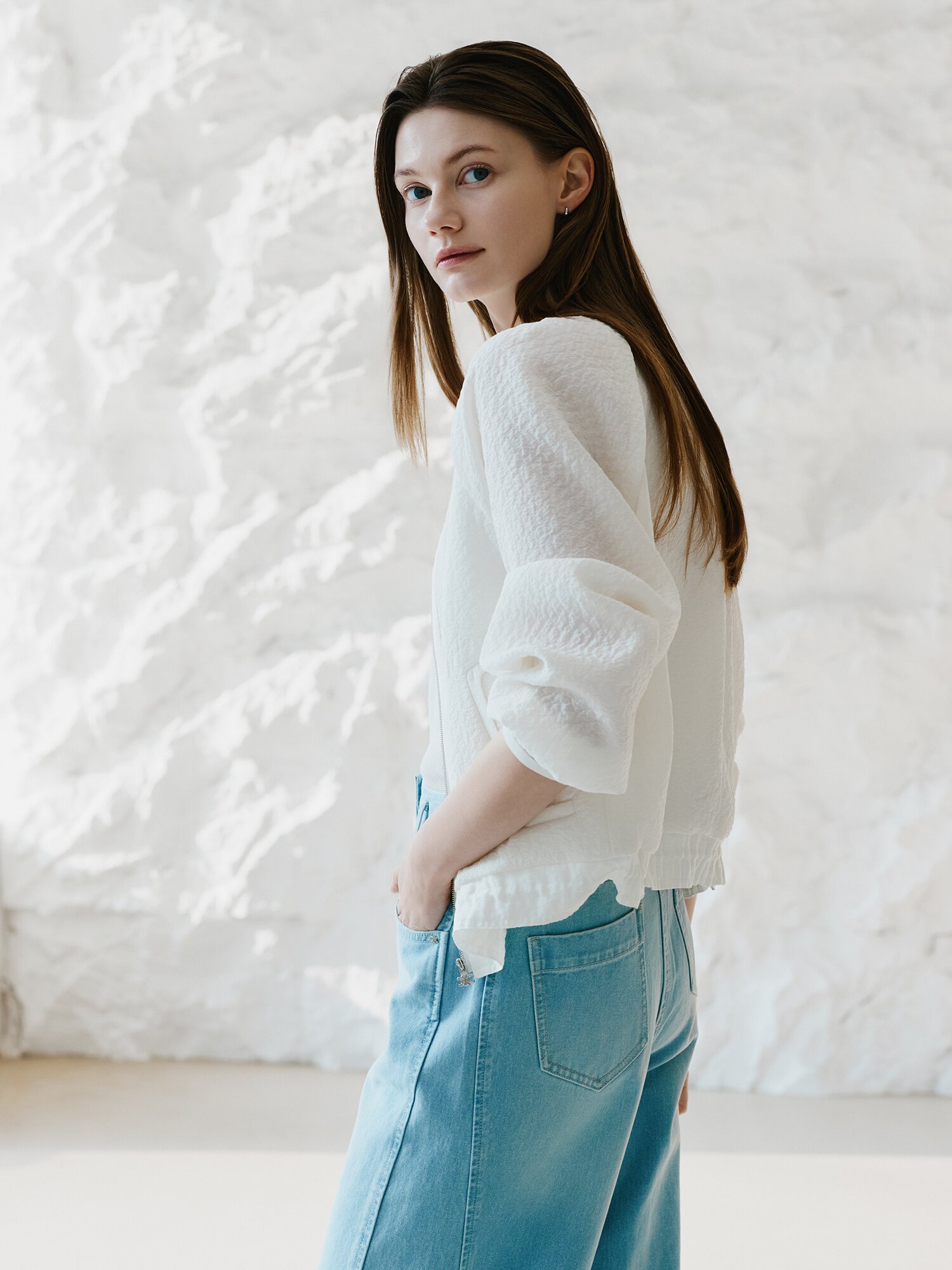 루즈핏 링클 래글런 집업 점퍼 (IVORY)