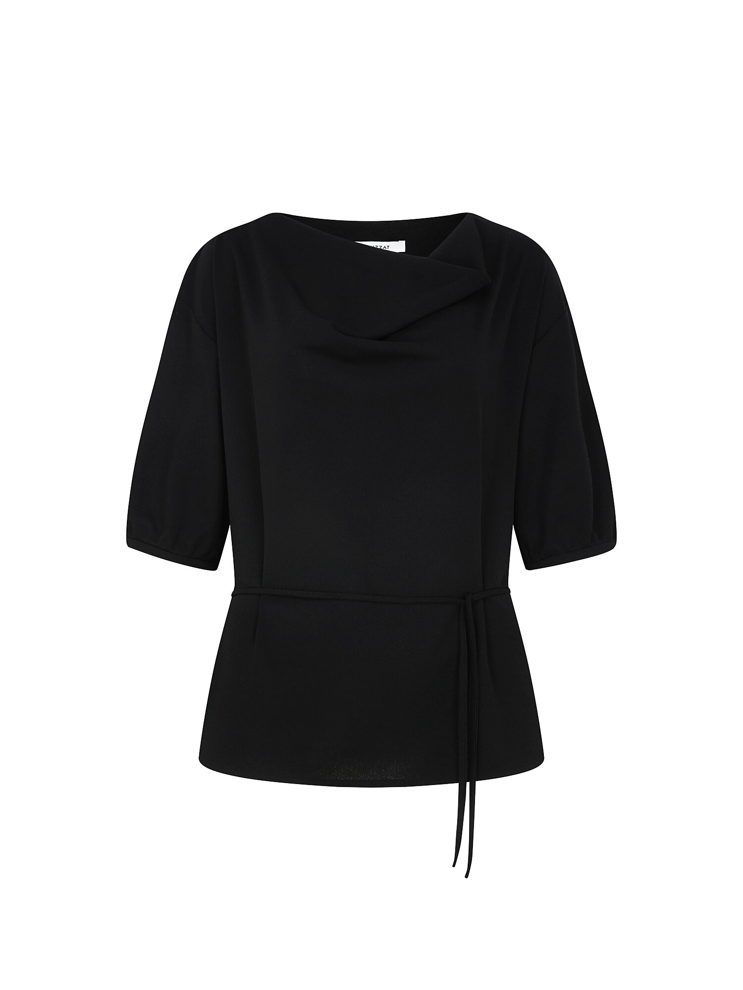 하프 슬리브 카울넥 블라우스 (BLACK)