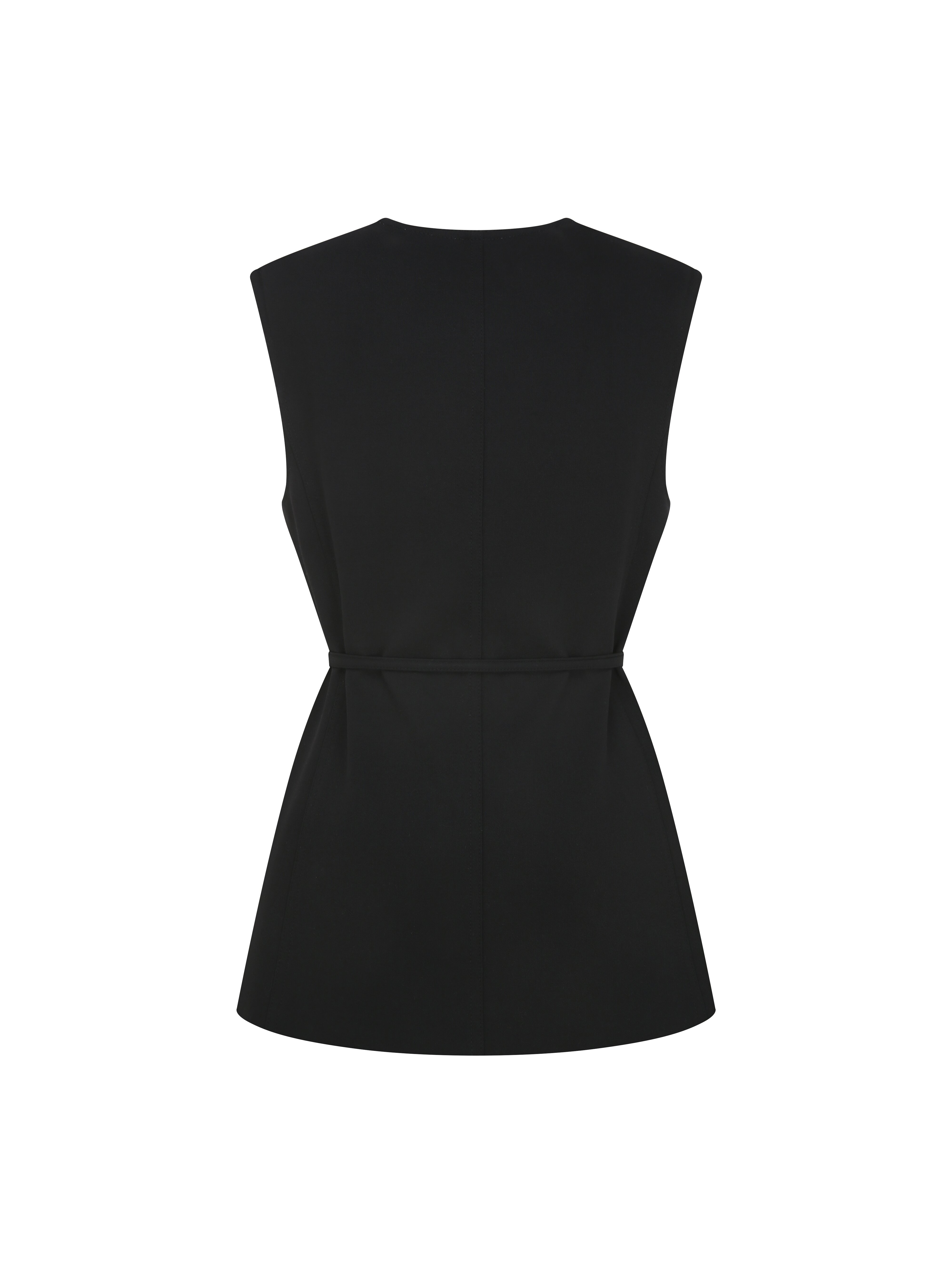 벨티드 버튼 라운드넥 롱 베스트 (BLACK)