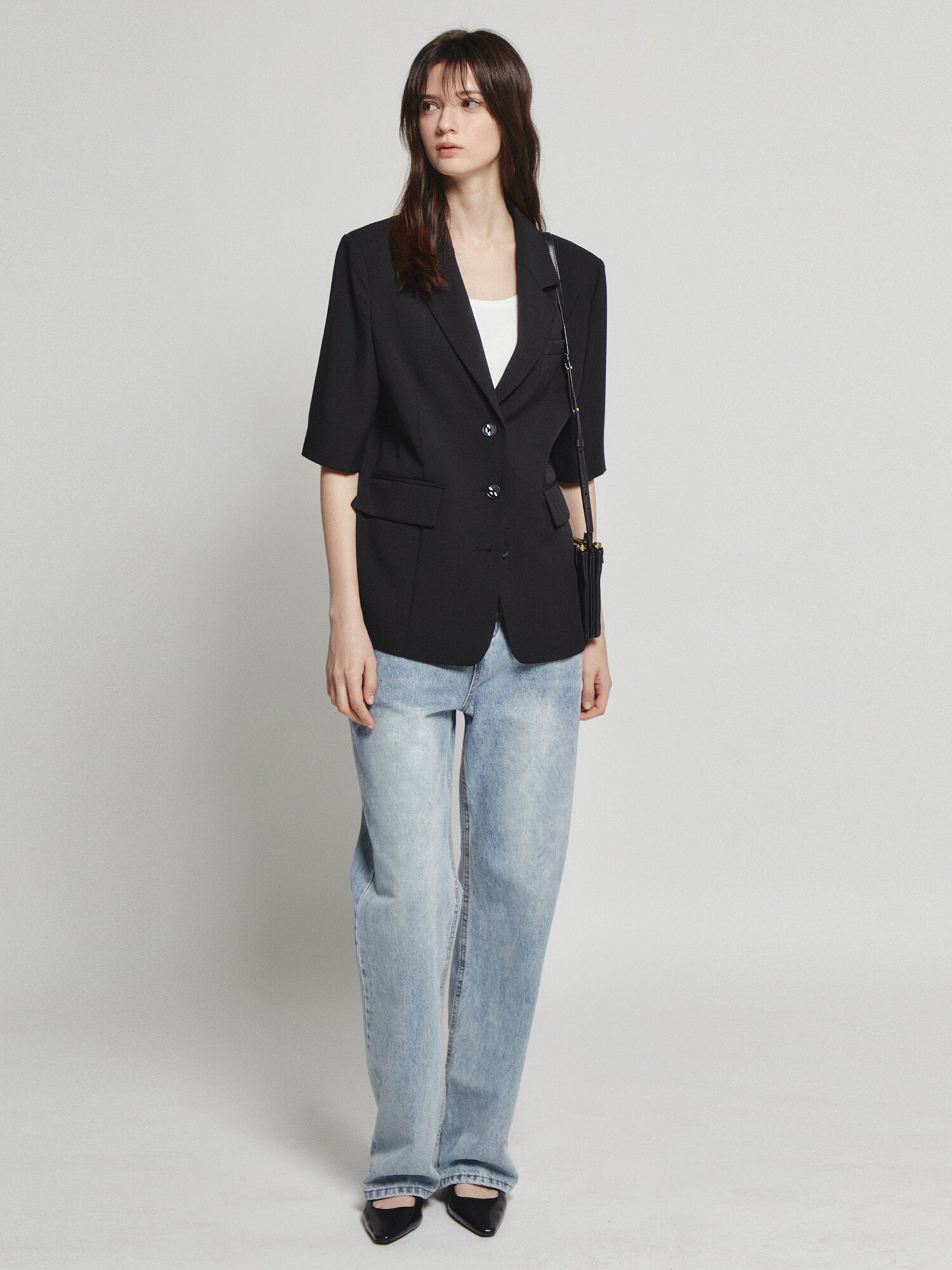 테일러드 하프 슬리브 싱글 재킷 (BLACK)