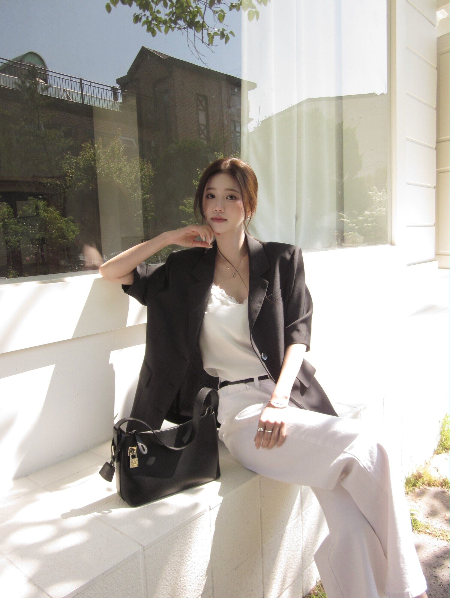테일러드 하프 슬리브 싱글 재킷 (BLACK)