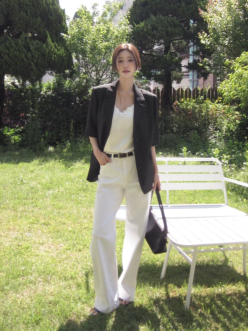 테일러드 하프 슬리브 싱글 재킷 (BLACK)
