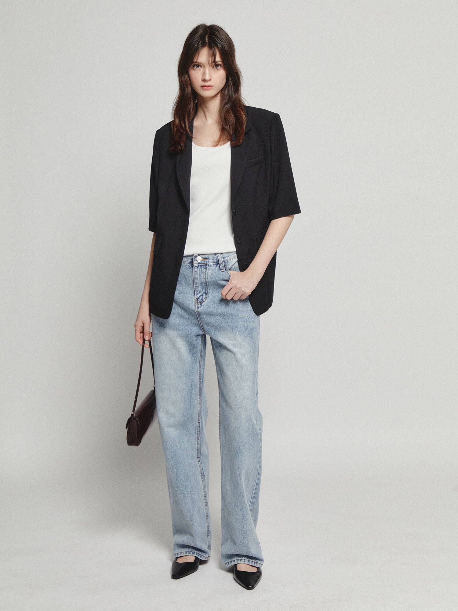 테일러드 하프 슬리브 싱글 재킷 (BLACK)