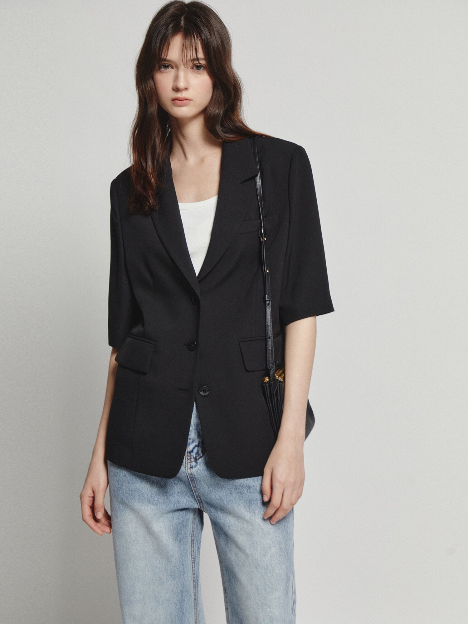 테일러드 하프 슬리브 싱글 재킷 (BLACK)