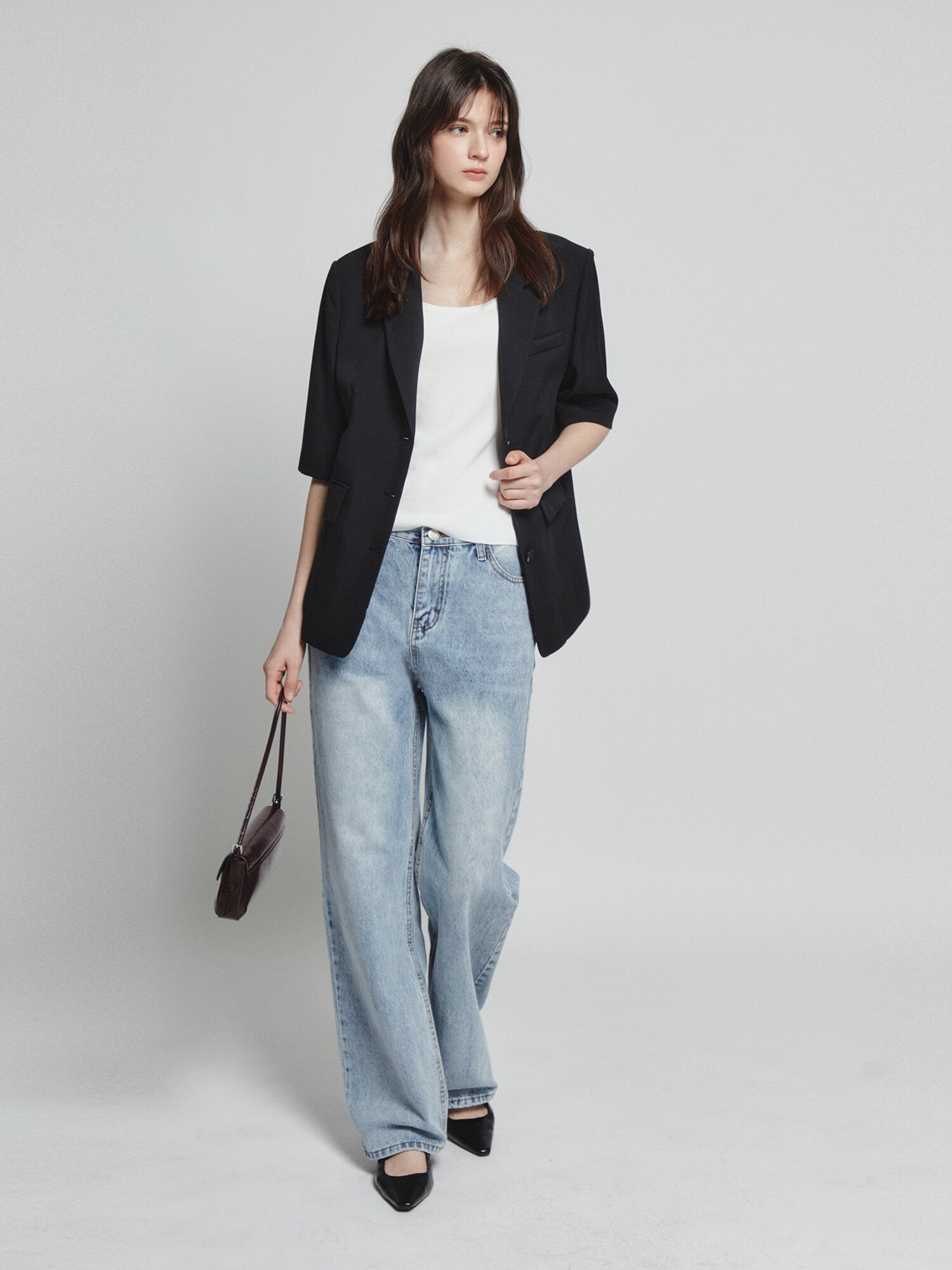 테일러드 하프 슬리브 싱글 재킷 (BLACK)