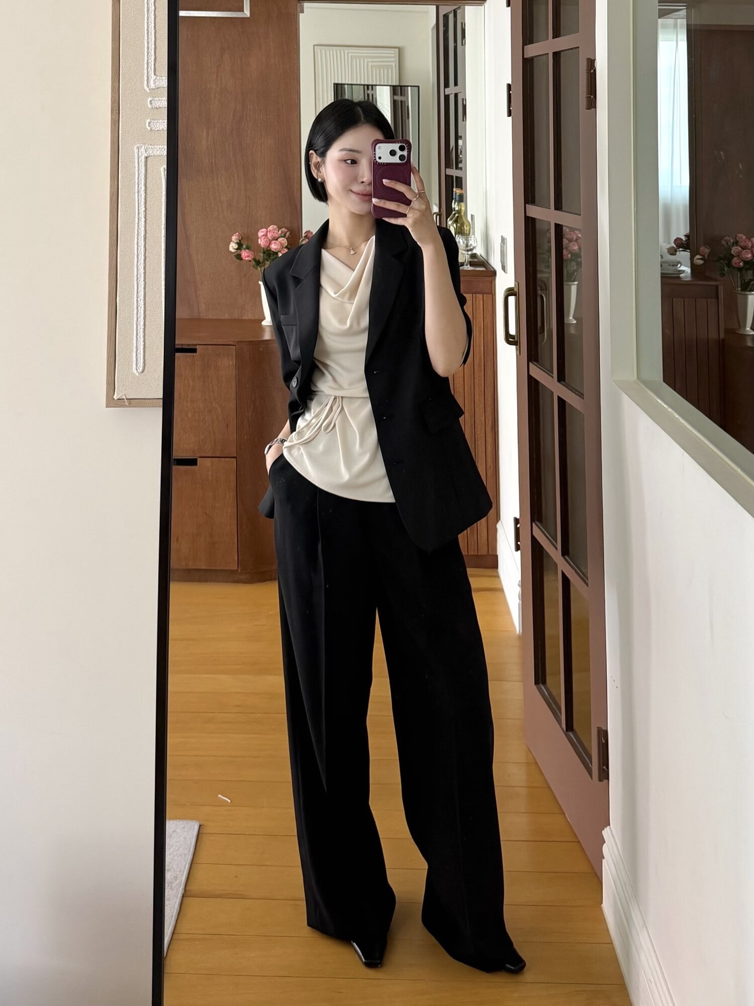 테일러드 하프 슬리브 싱글 재킷 (BLACK)