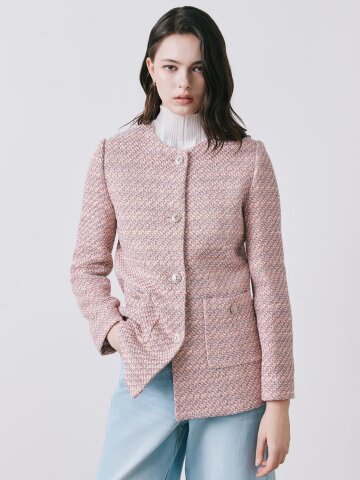 글리터 트위드 라운드넥 롱 재킷 