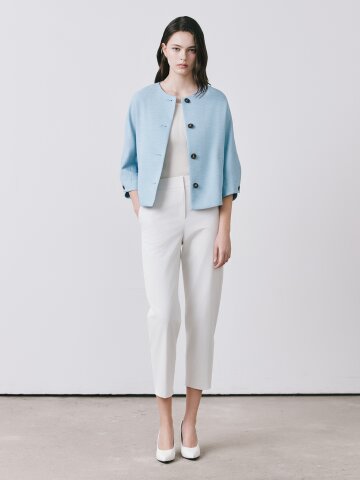 린넨 백 밴딩 테이퍼드 팬츠 