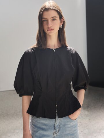 백 스모킹 투웨이 집업 블라우스 