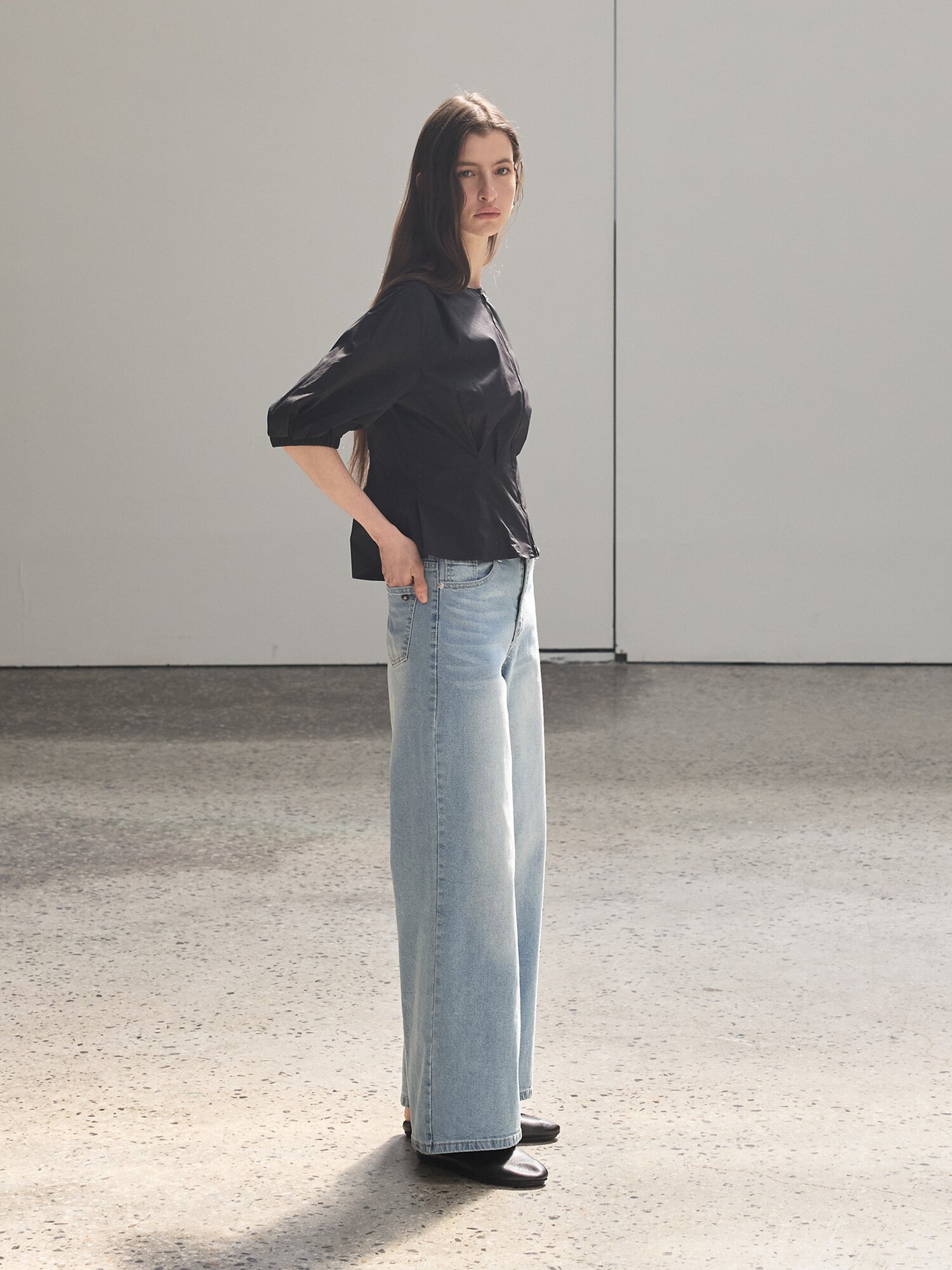 백 스모킹 투웨이 집업 블라우스 (BLACK)