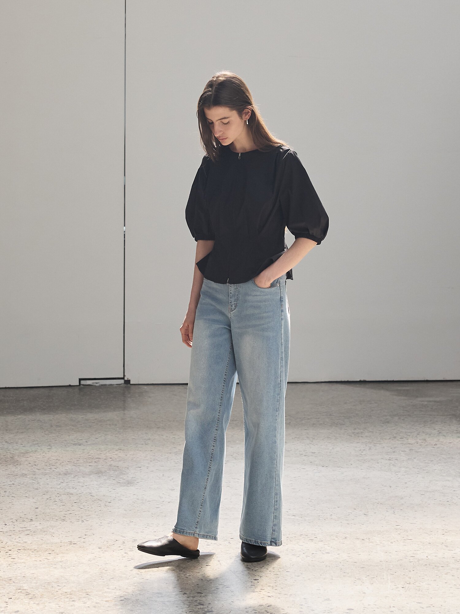 백 스모킹 투웨이 집업 블라우스 (BLACK)