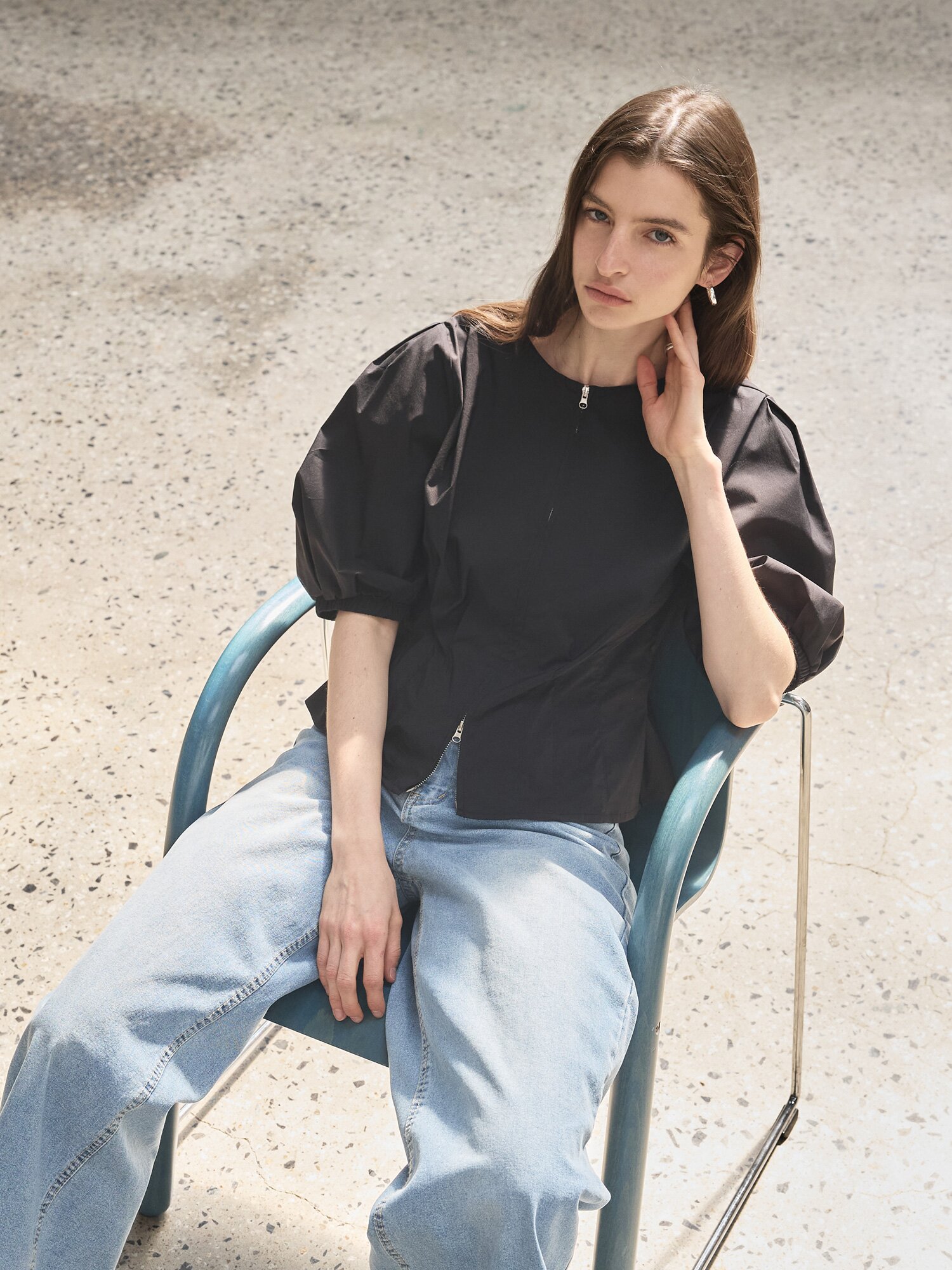 백 스모킹 투웨이 집업 블라우스 (BLACK)