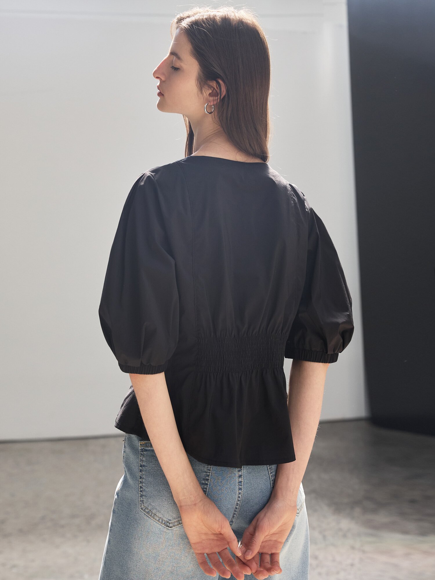 백 스모킹 투웨이 집업 블라우스 (BLACK)