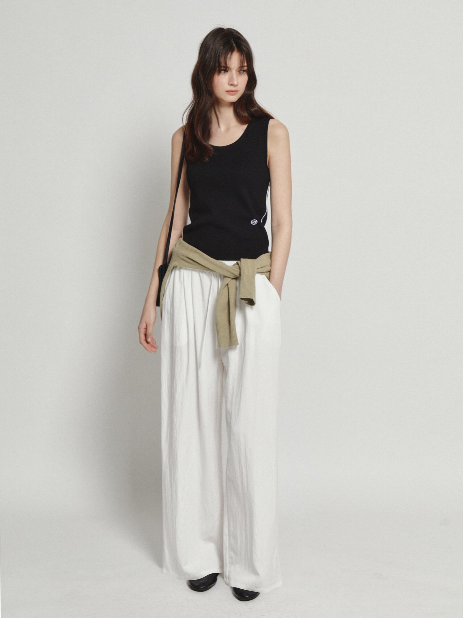 스트링 밴딩 와이드 팬츠 (WHITE)