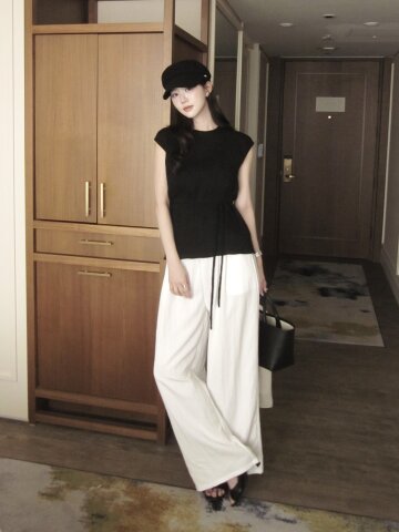 스트링 밴딩 와이드 팬츠 