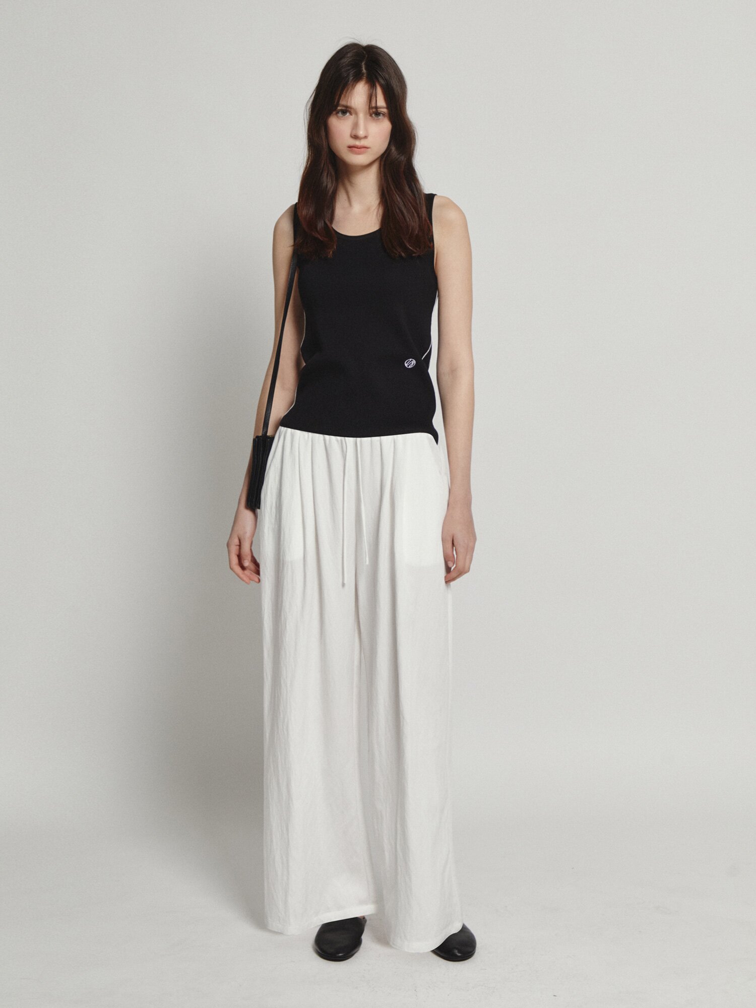 스트링 밴딩 와이드 팬츠 (WHITE)