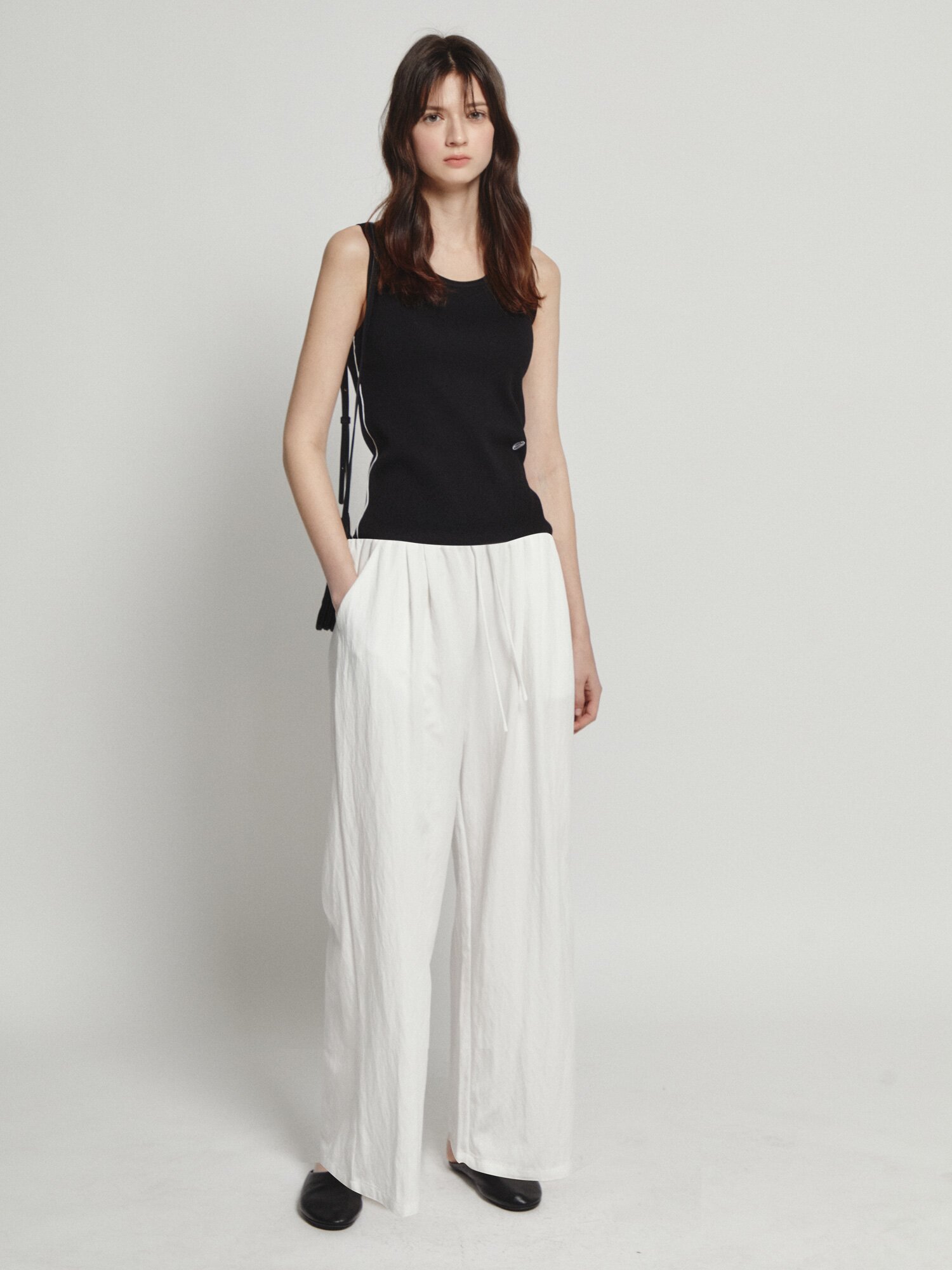 스트링 밴딩 와이드 팬츠 (WHITE)