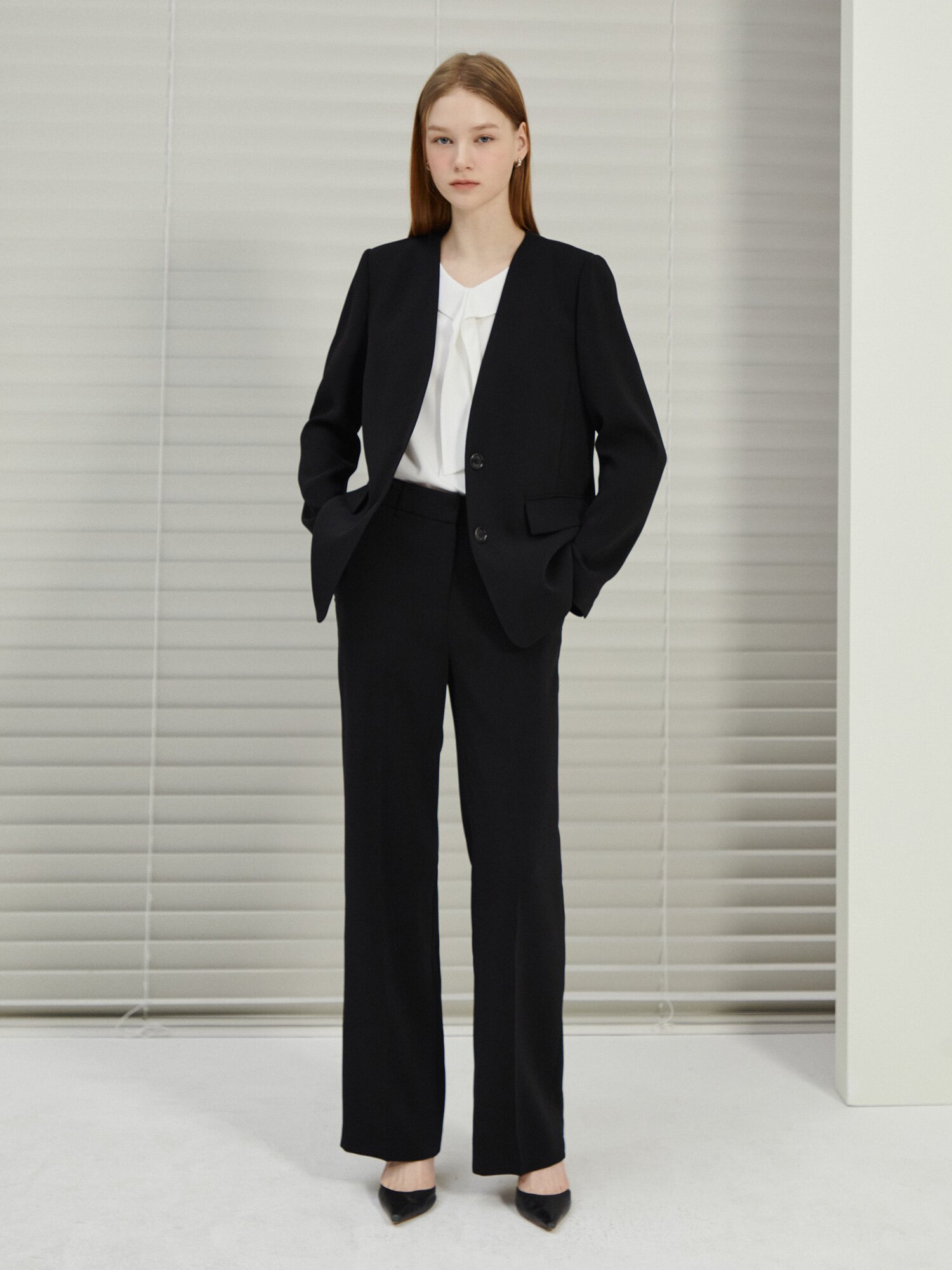 히든 버튼 세미 와이드 팬츠 (BLACK)