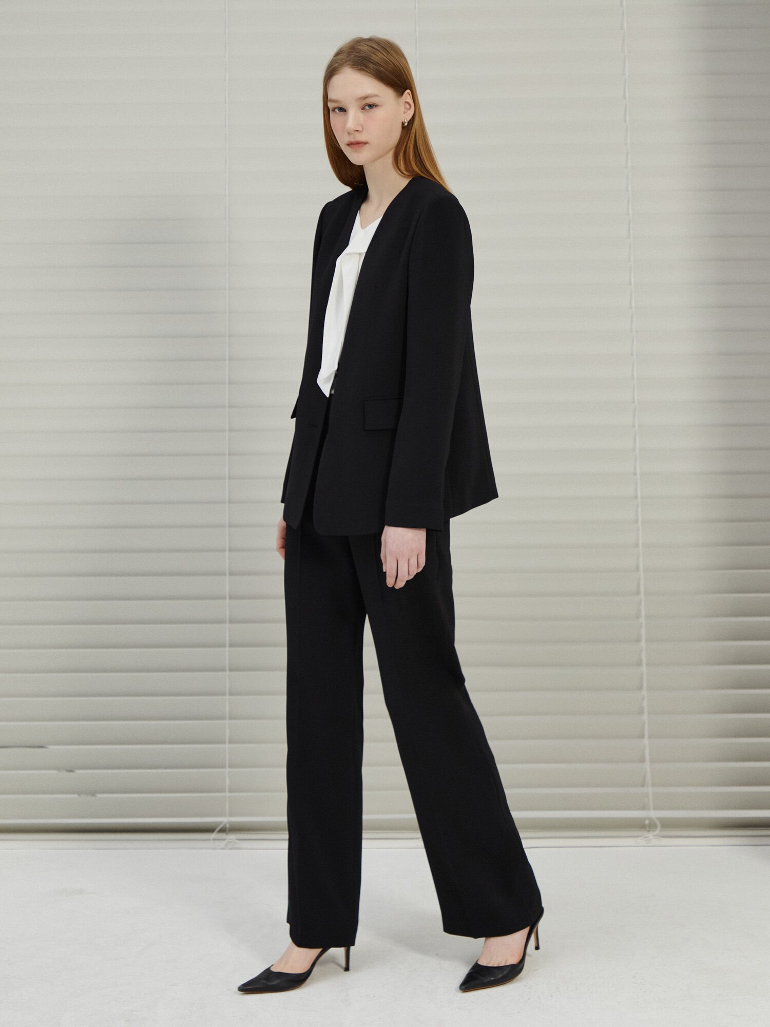 히든 버튼 세미 와이드 팬츠 (BLACK)