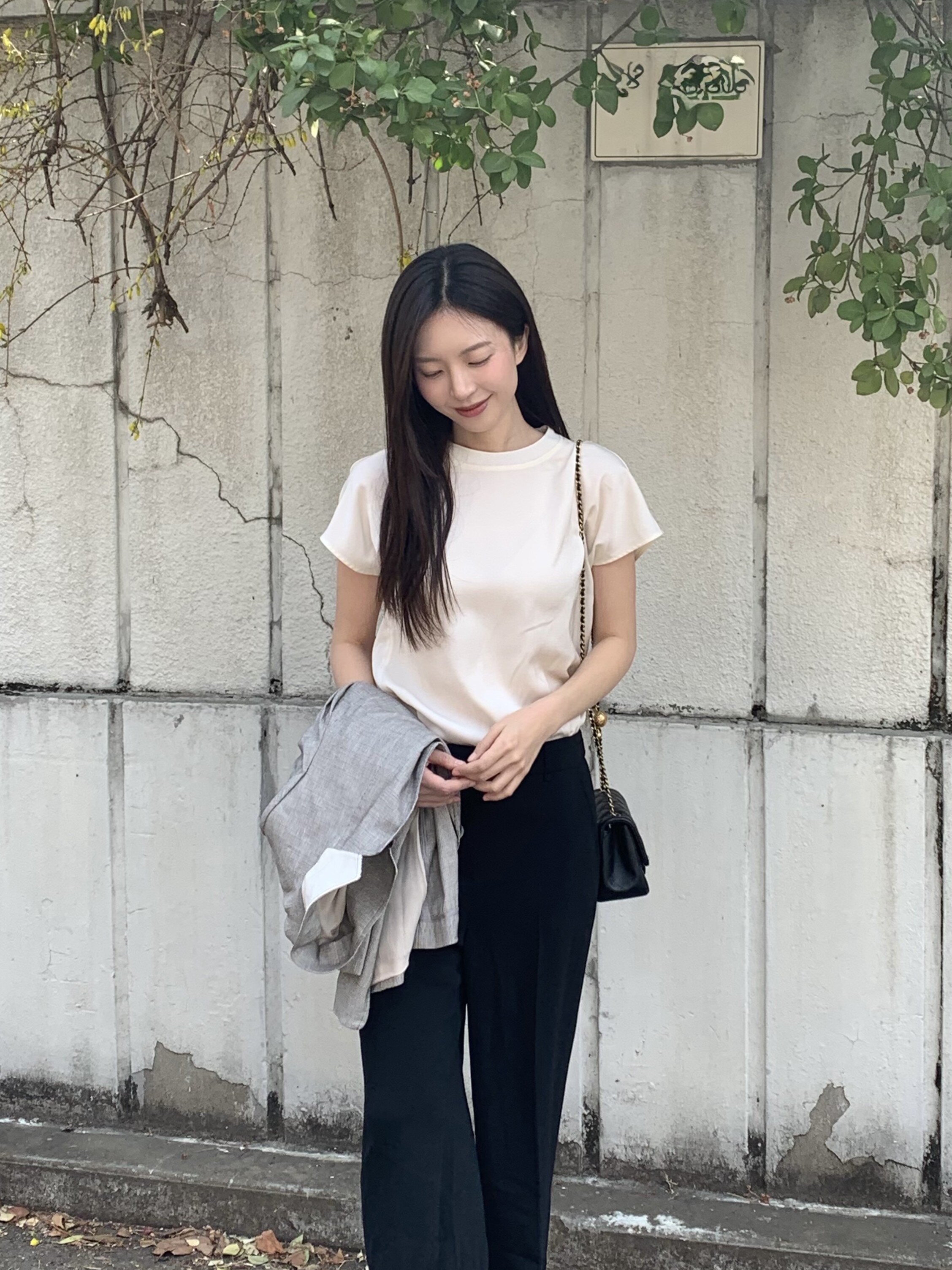 히든 버튼 세미 와이드 팬츠 (BLACK)