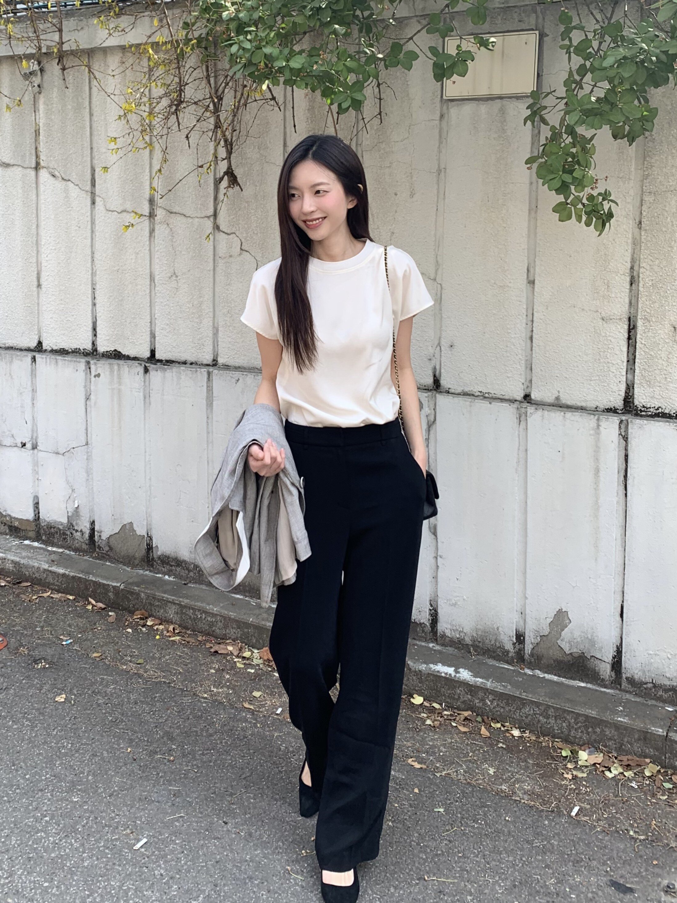 히든 버튼 세미 와이드 팬츠 (BLACK)