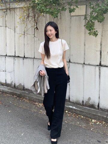 히든 버튼 세미 와이드 팬츠 