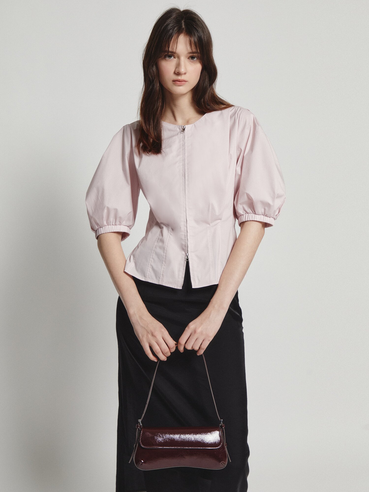 백 스모킹 투웨이 집업 블라우스 (LIGHT PINK)