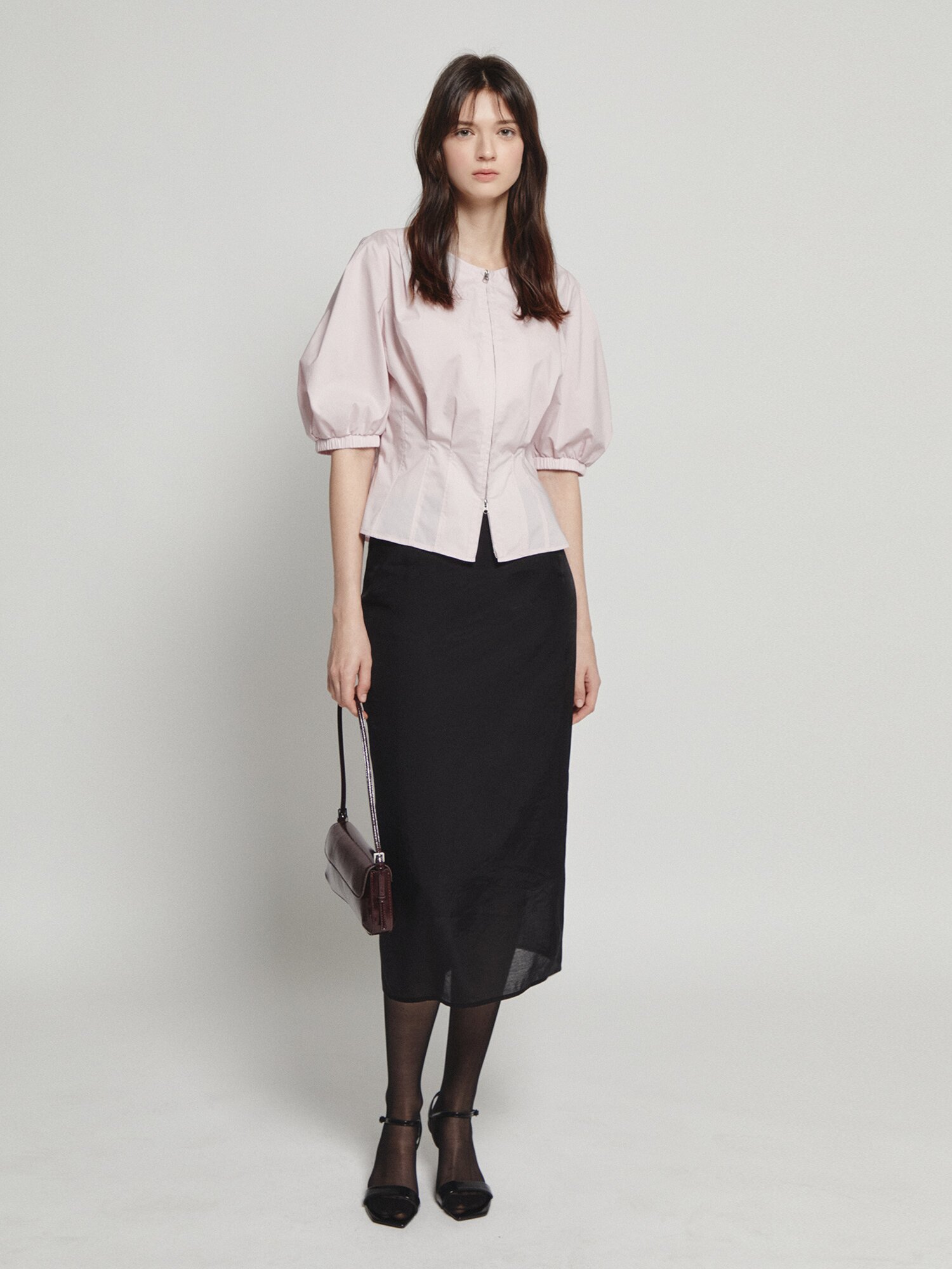 백 스모킹 투웨이 집업 블라우스 (LIGHT PINK)