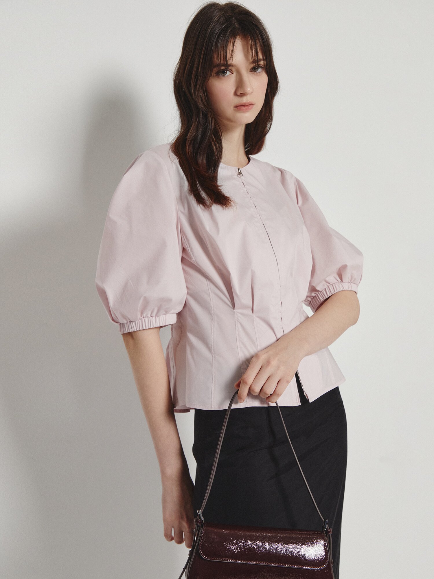 백 스모킹 투웨이 집업 블라우스 (LIGHT PINK)