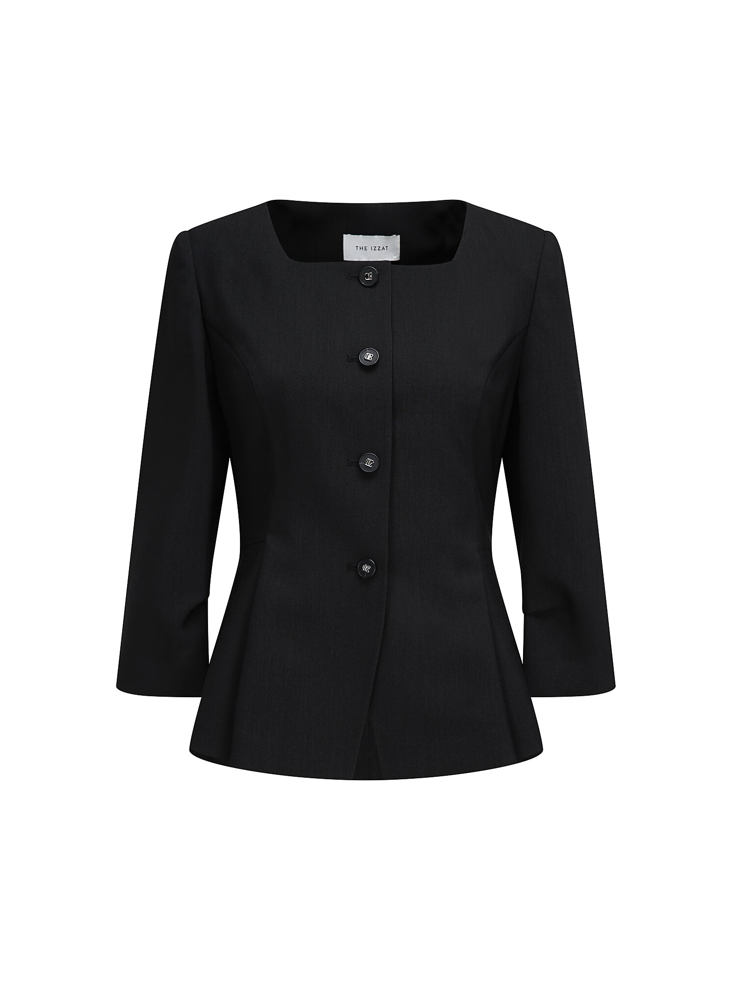 7부 스퀘어넥 페플럼 재킷 (BLACK)