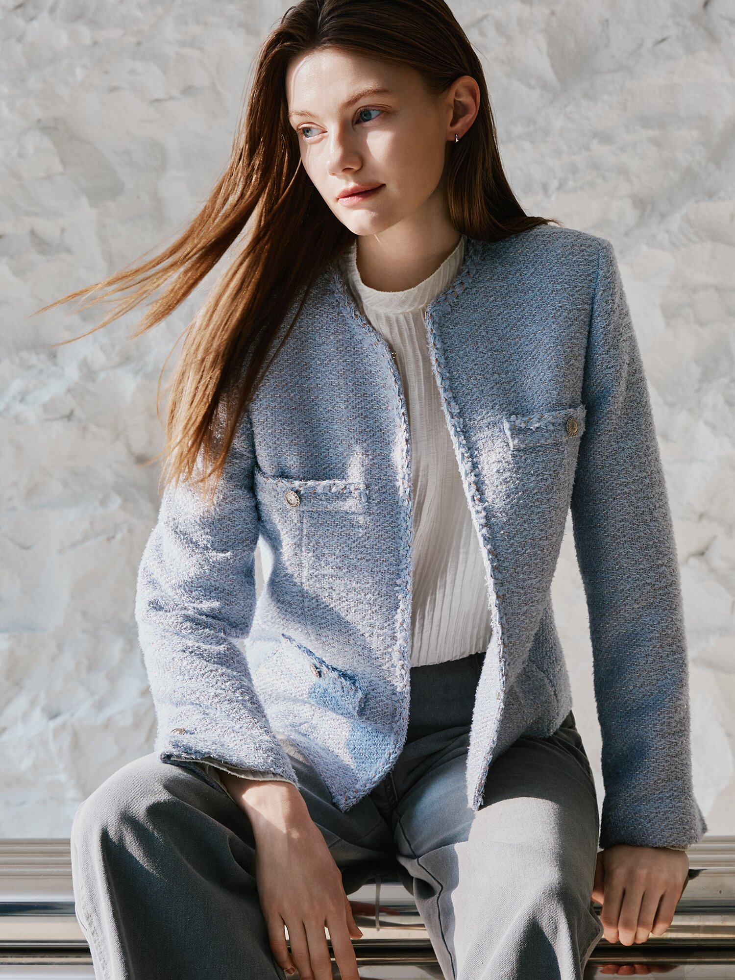 글리터 트위드 포켓 장식 재킷 (LAVENDAR)