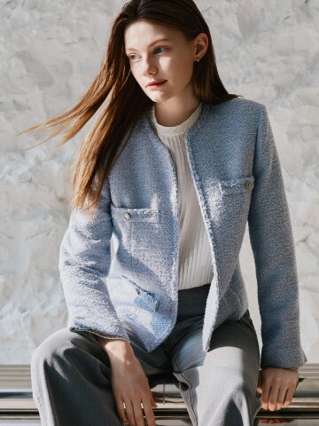 글리터 트위드 포켓 장식 재킷 