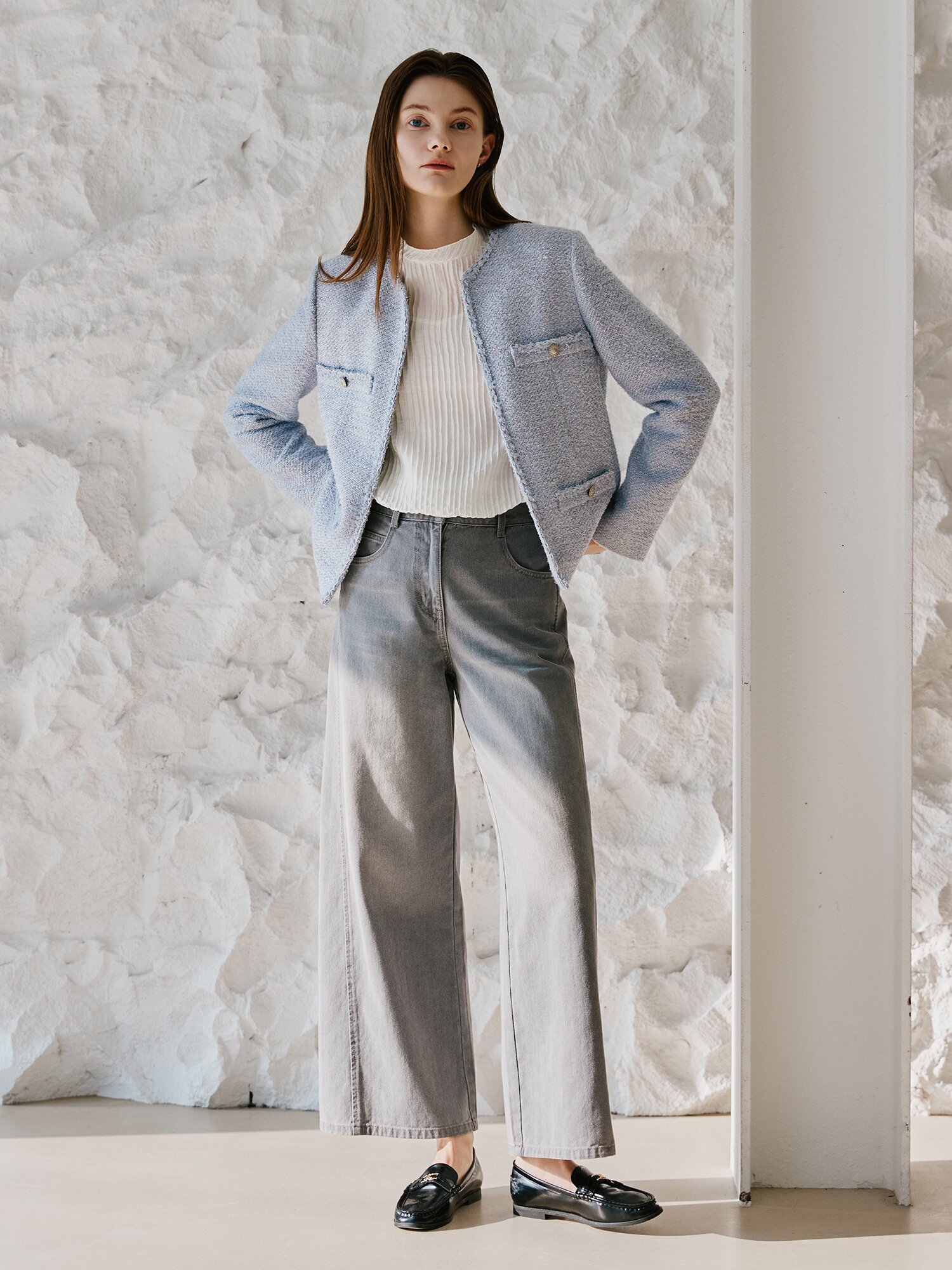 글리터 트위드 포켓 장식 재킷 (LAVENDAR)