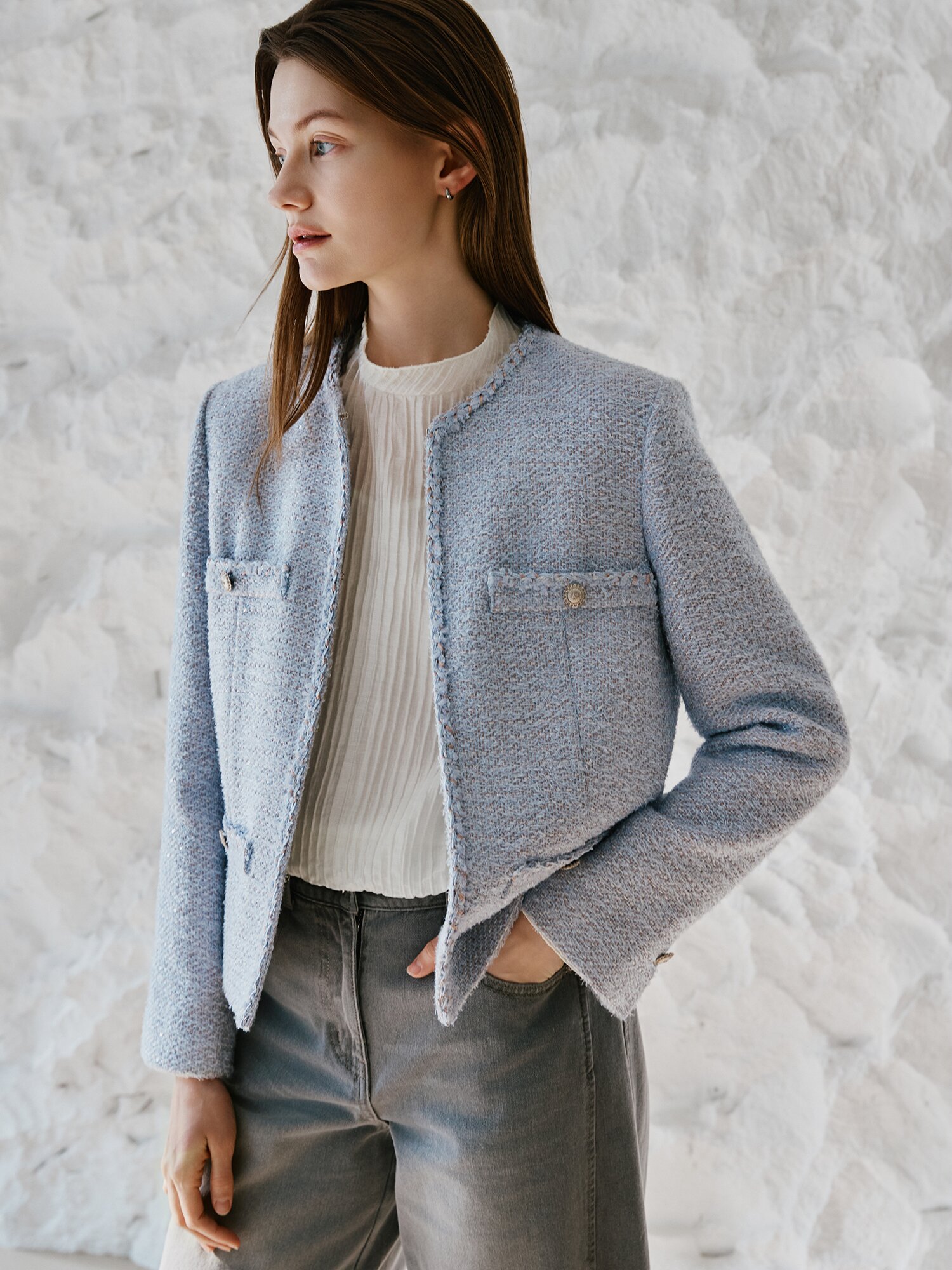 글리터 트위드 포켓 장식 재킷 (LAVENDAR)