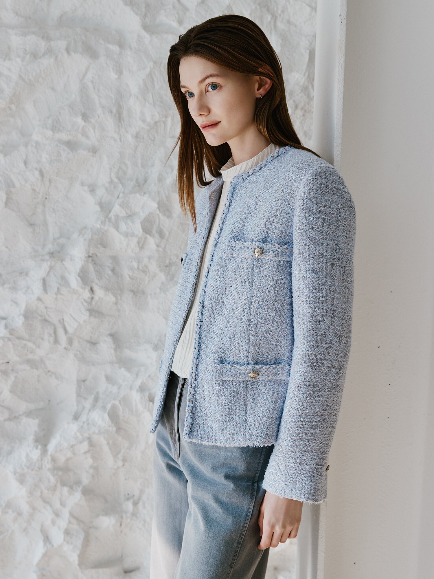 글리터 트위드 포켓 장식 재킷 (LAVENDAR)