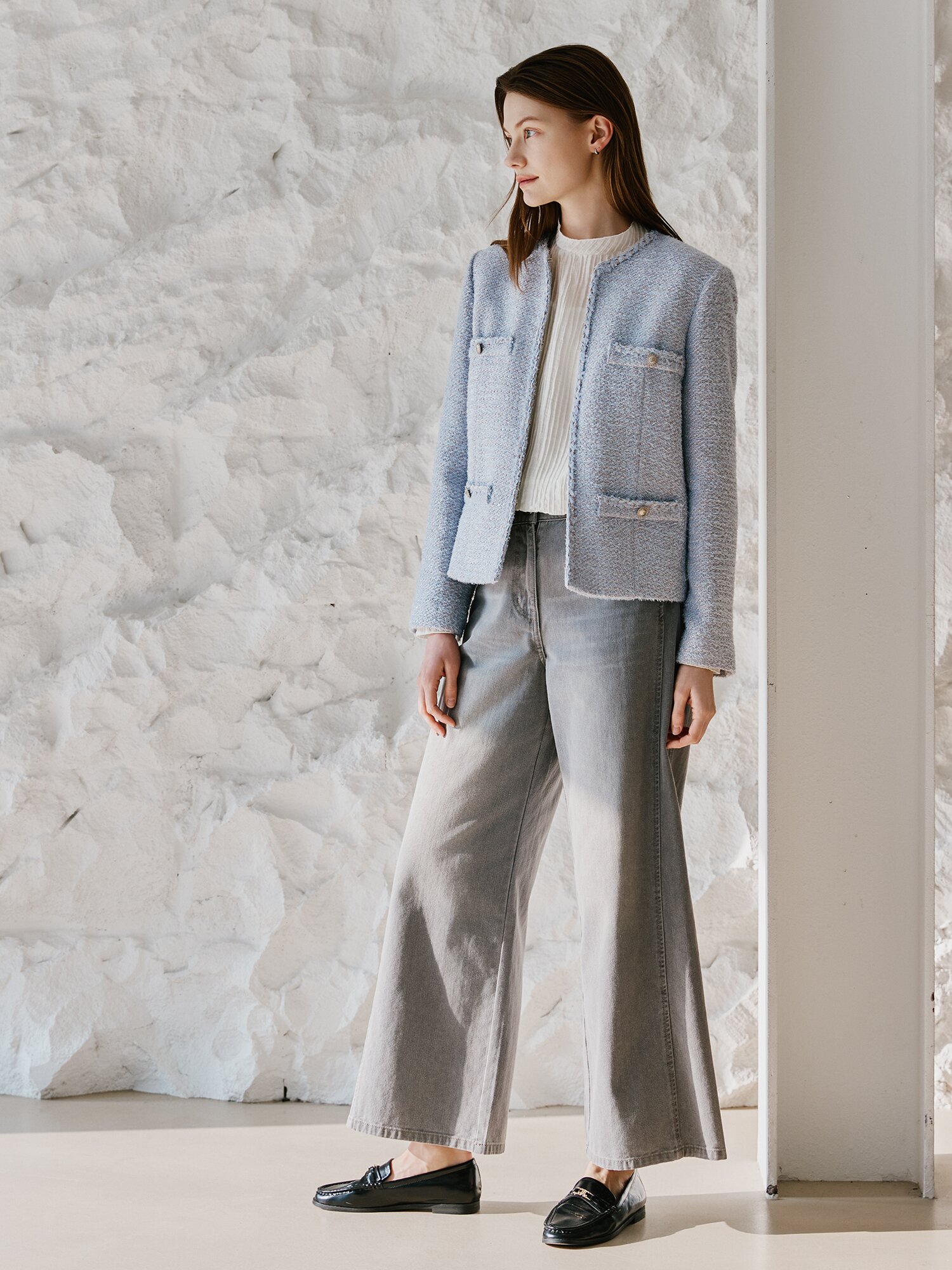 글리터 트위드 포켓 장식 재킷 (LAVENDAR)