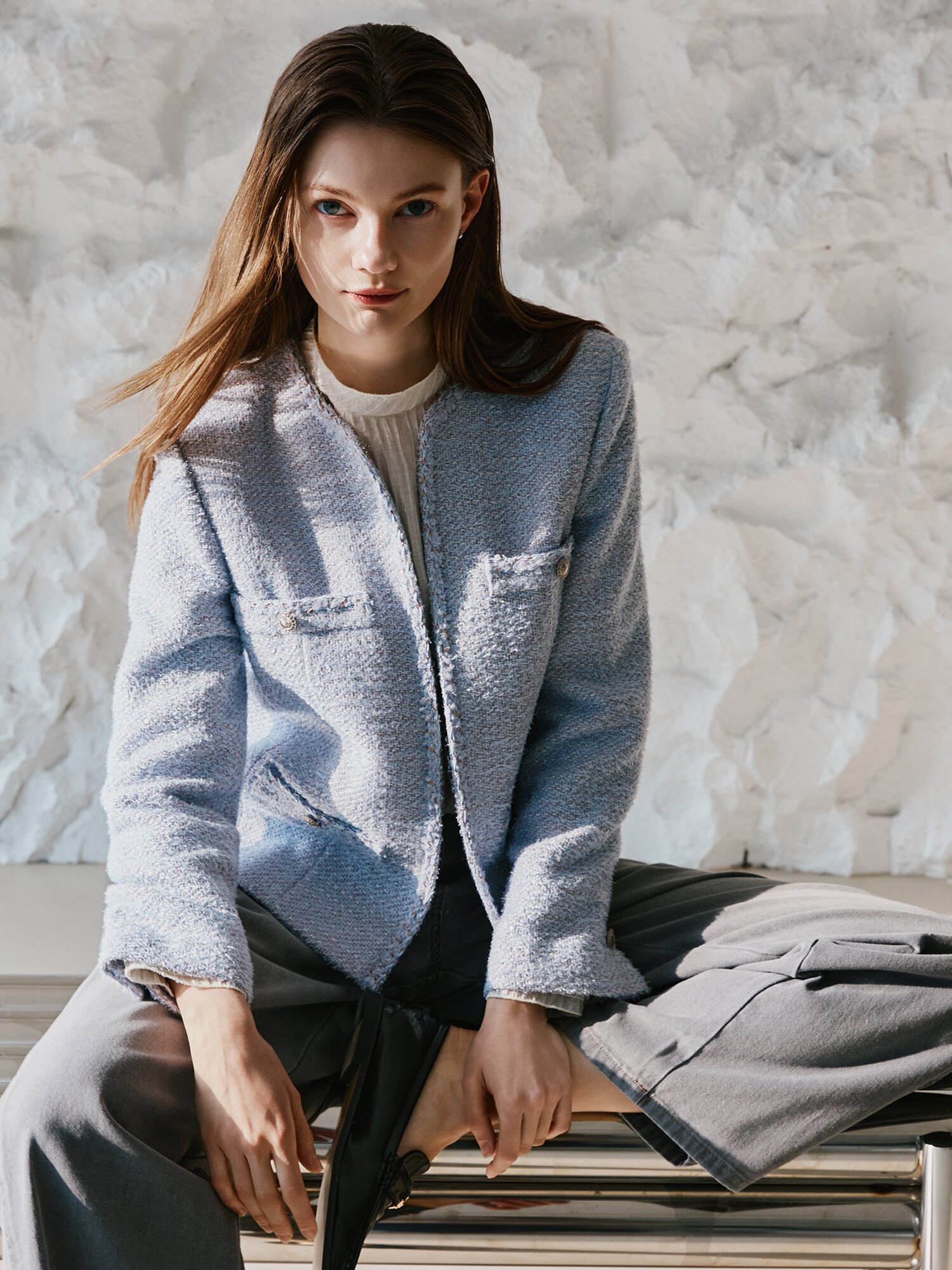 글리터 트위드 포켓 장식 재킷 (LAVENDAR)