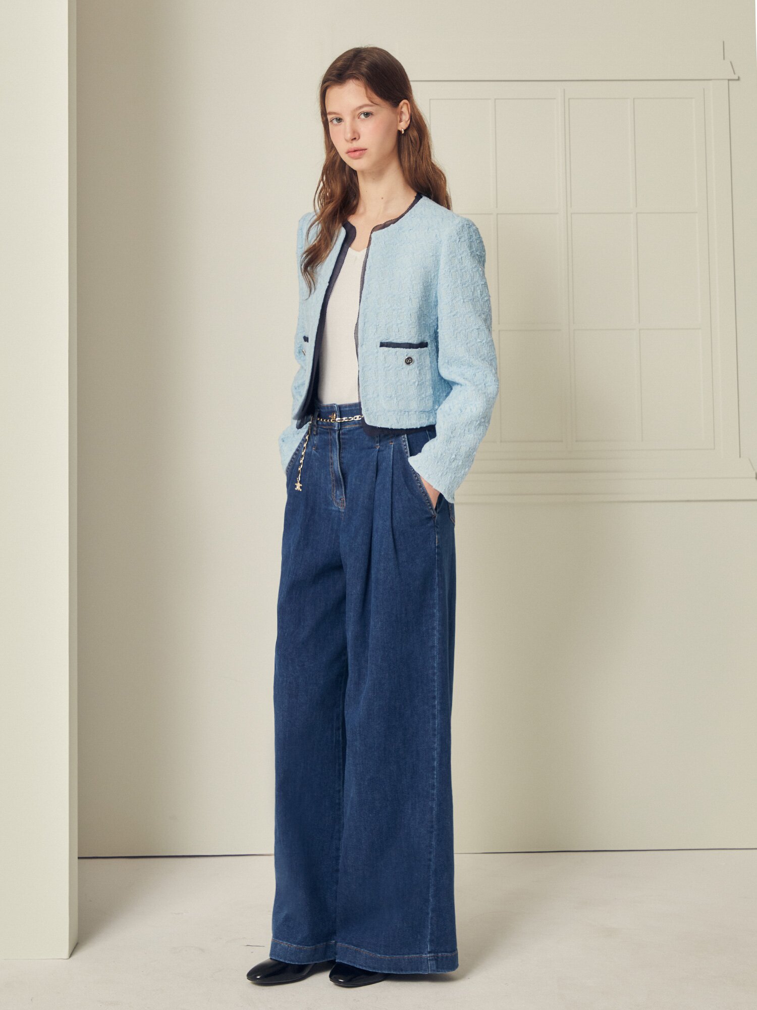 하이 웨이스트 퀼로트 데님 팬츠 (BLUE)