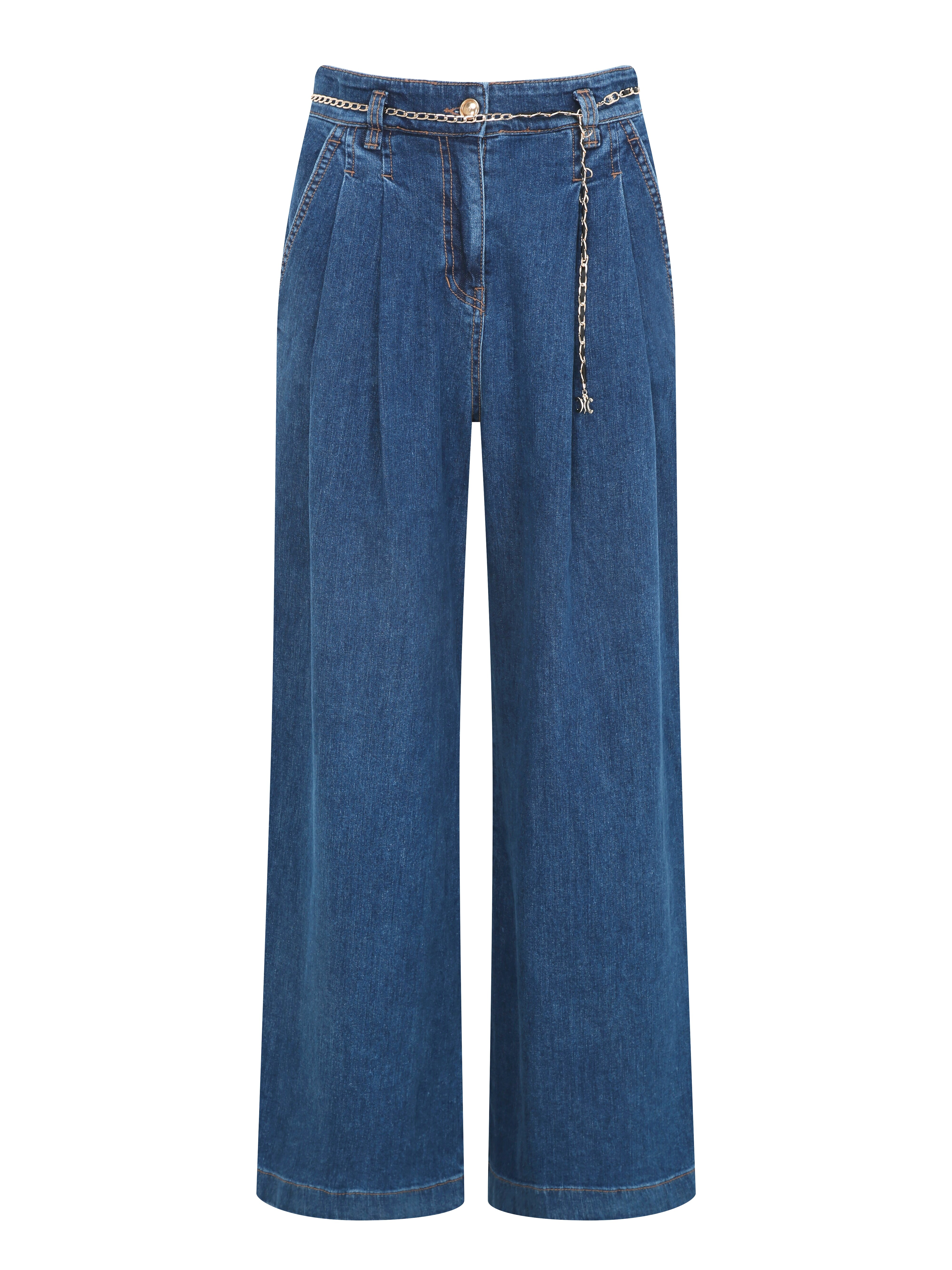 하이 웨이스트 퀼로트 데님 팬츠 (BLUE)