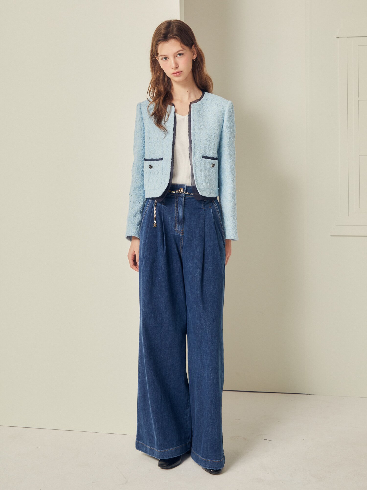 하이 웨이스트 퀼로트 데님 팬츠 (BLUE)