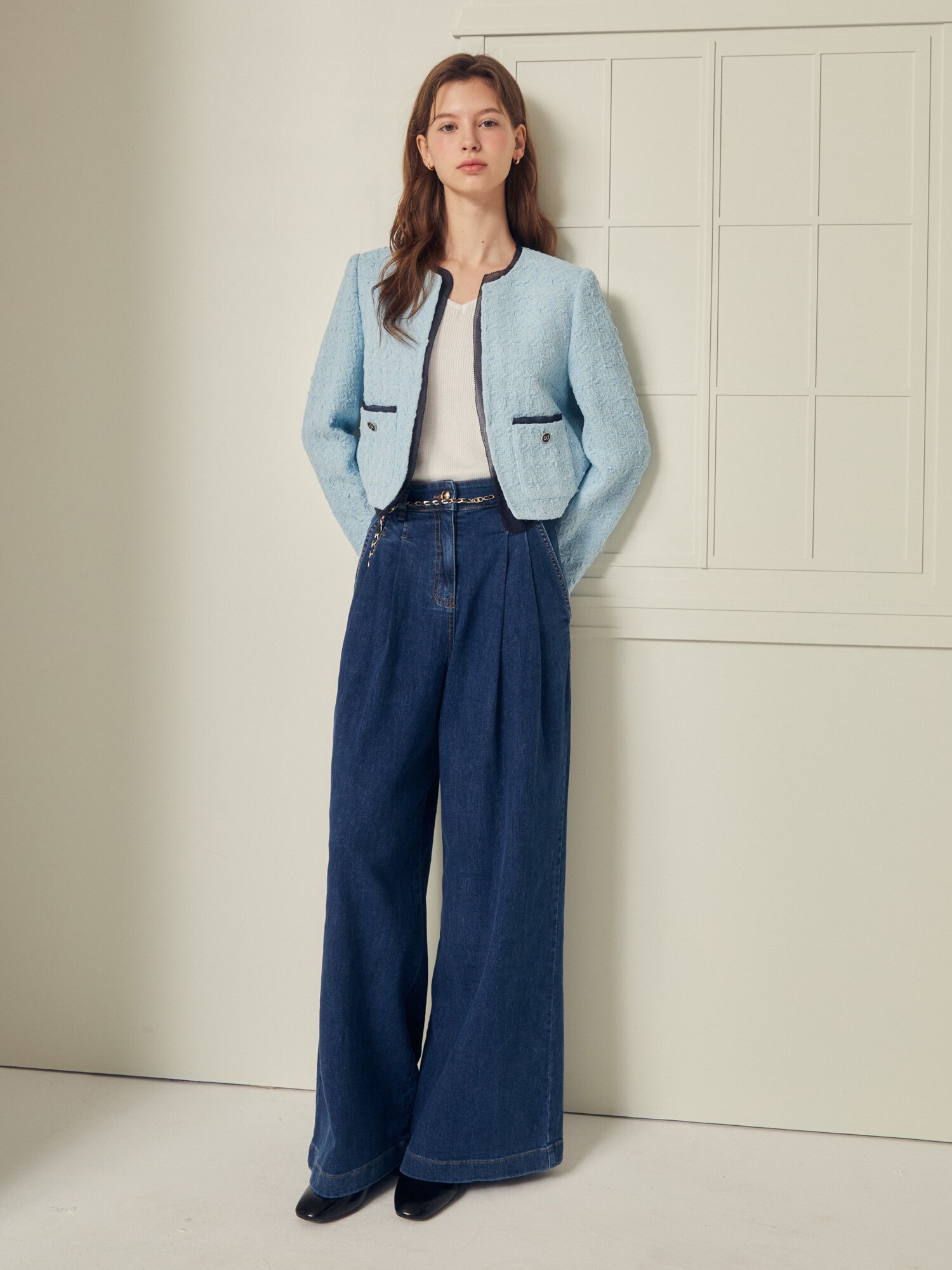 하이 웨이스트 퀼로트 데님 팬츠 (BLUE)